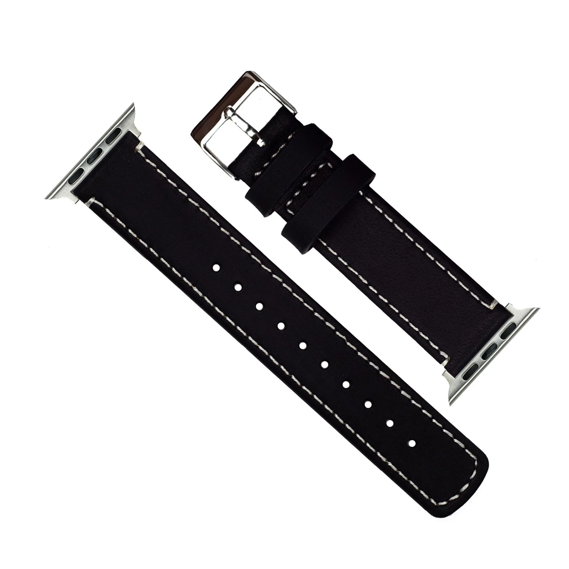 Apple Black Leather White Stitching Watch Band - Image 3