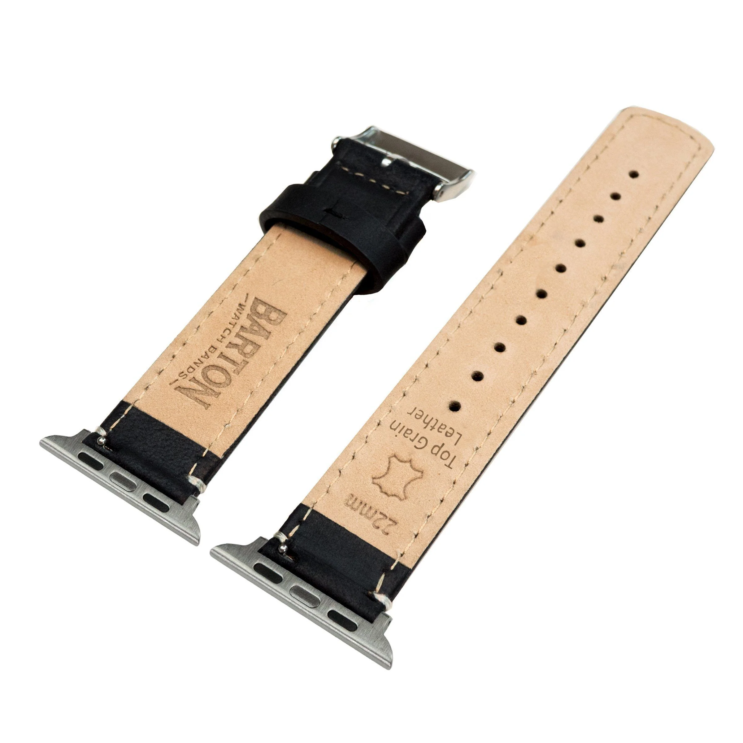Apple Black Leather White Stitching Watch Band - Image 4
