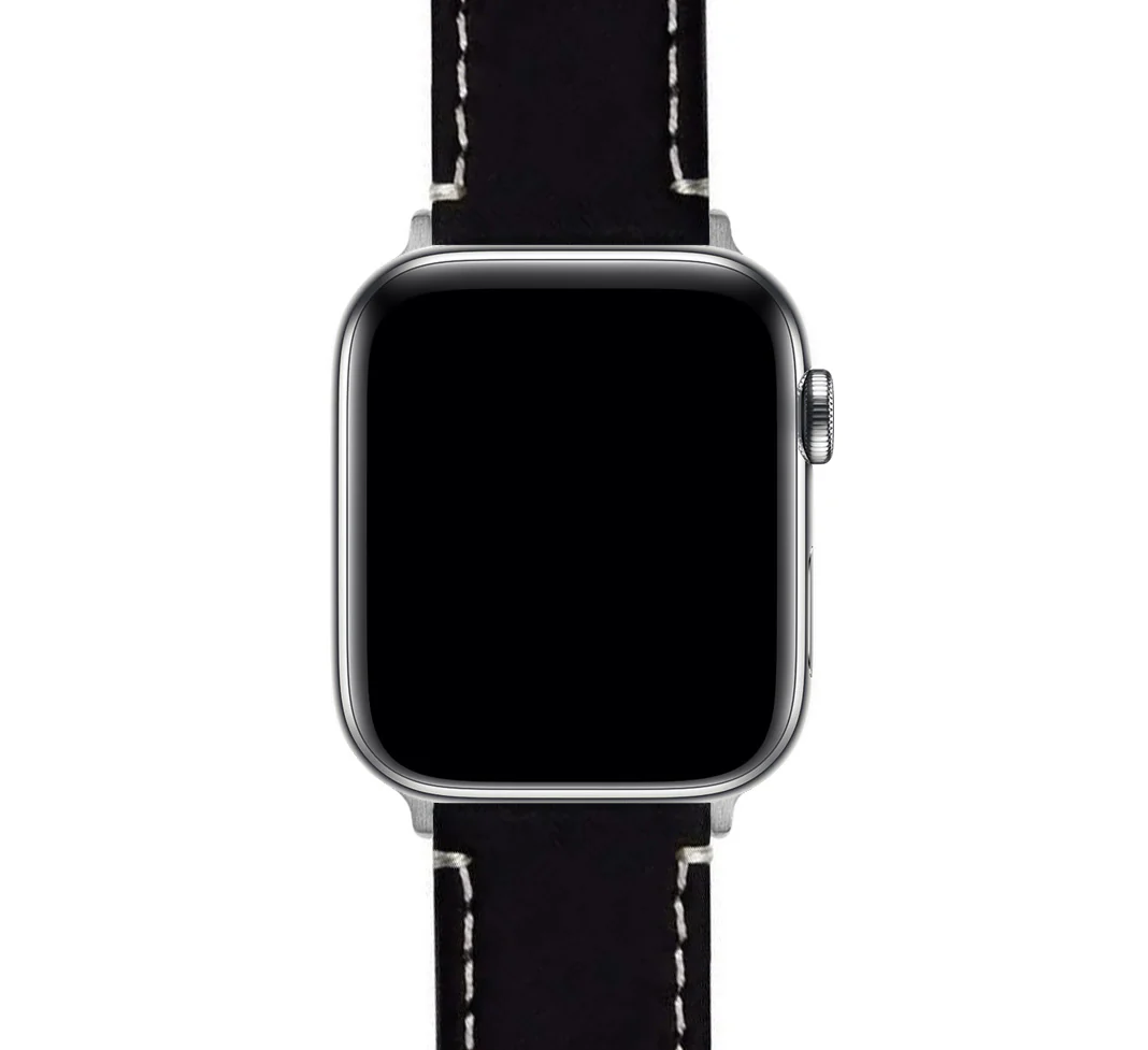 Apple Black Leather White Stitching Watch Band - Image 5
