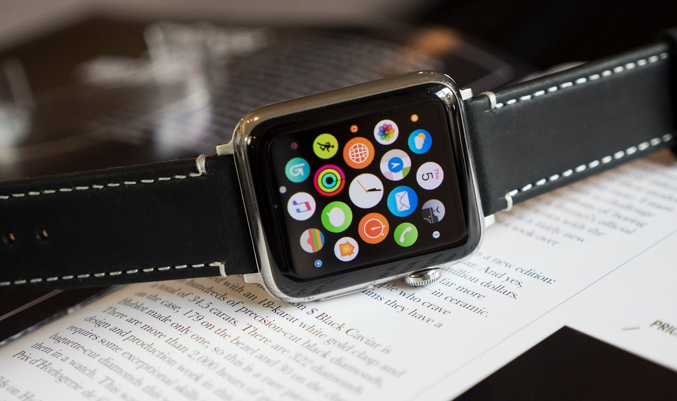 Apple Black Leather White Stitching Watch Band - Image 6