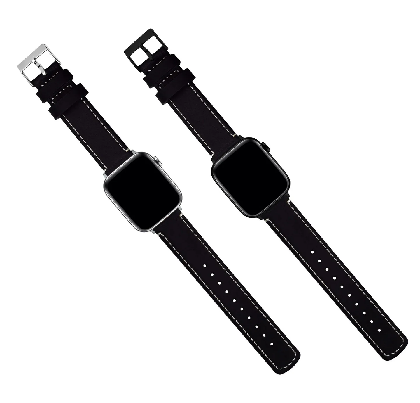 Apple Black Leather White Stitching Watch Band - Image 7