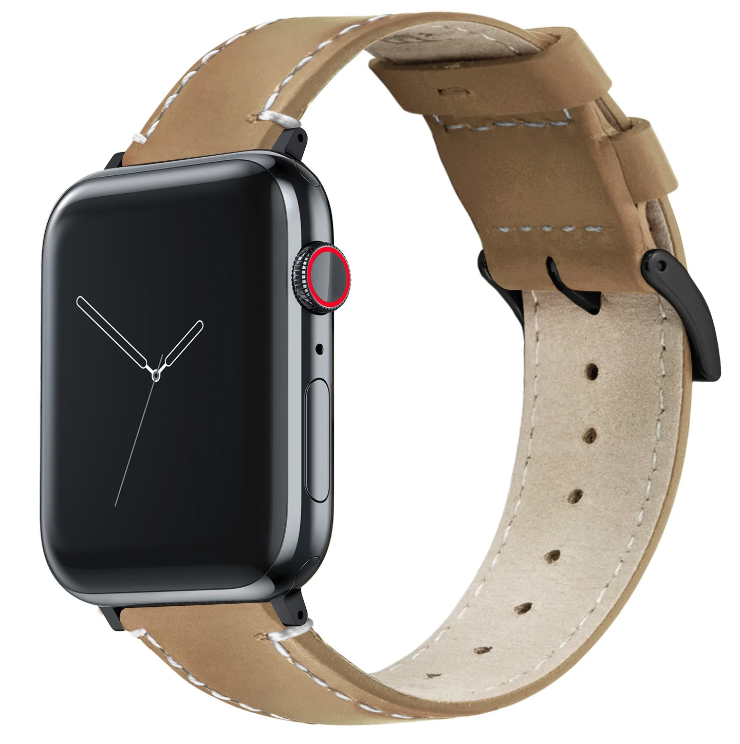 Apple Gingerbread Leather White Stitching Watch Band - Image 2