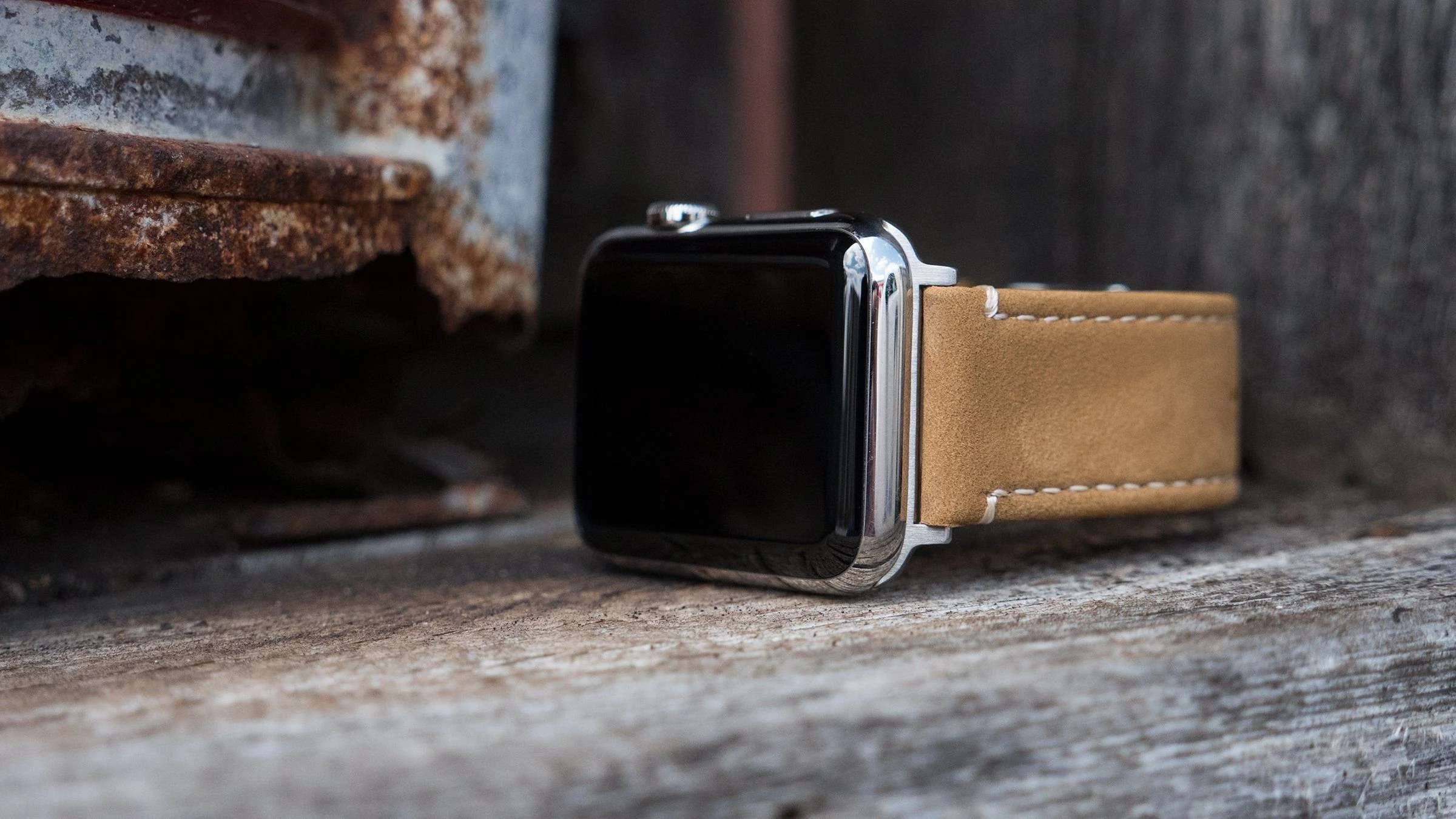 Apple Gingerbread Leather White Stitching Watch Band - Image 6