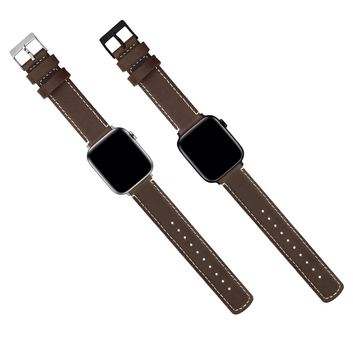 Apple Saddle Leather White Stitching Watch Band - Image 3