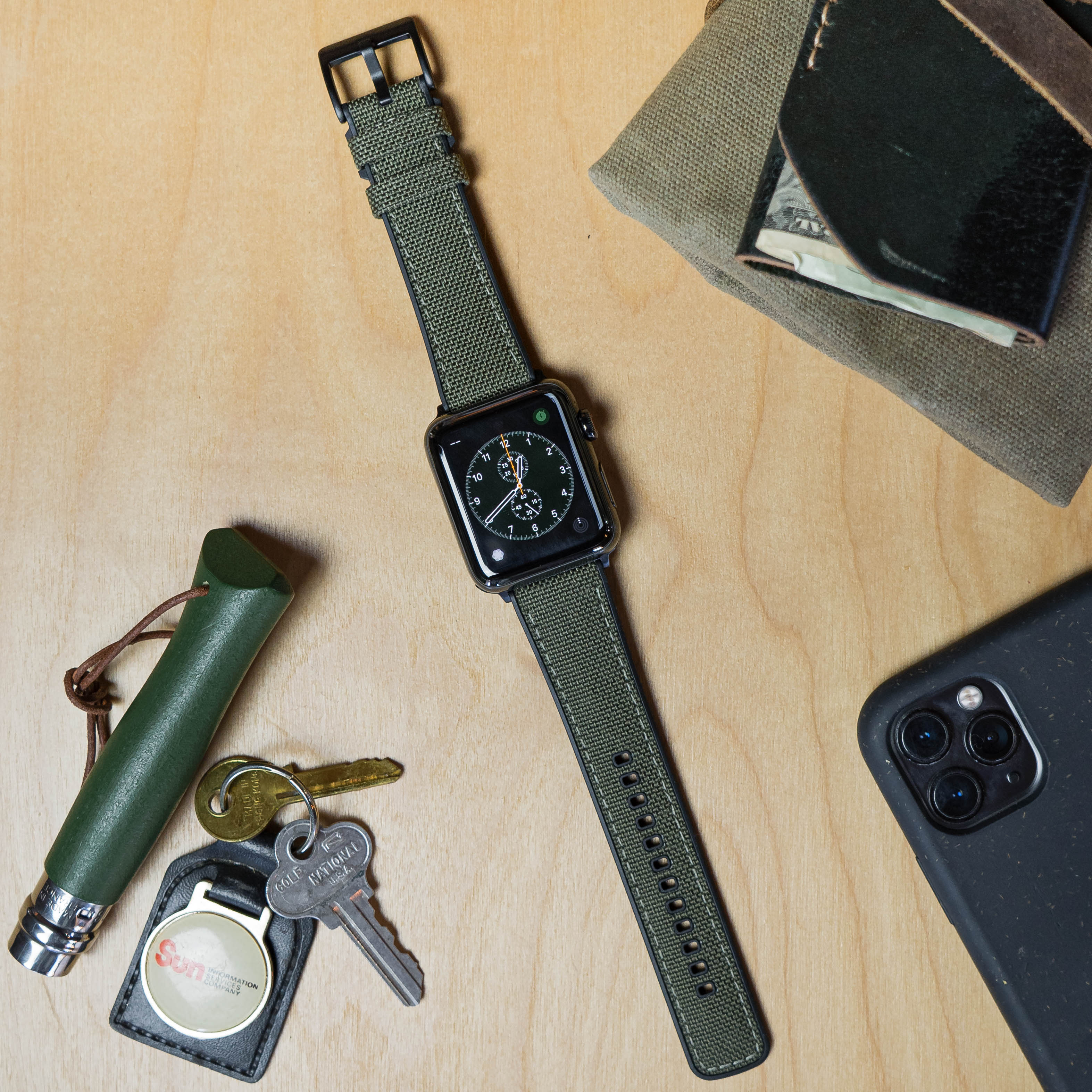 Apple Watch Army Green Cordura Fabric And Silicone Hybrid Watch Band - Image 12