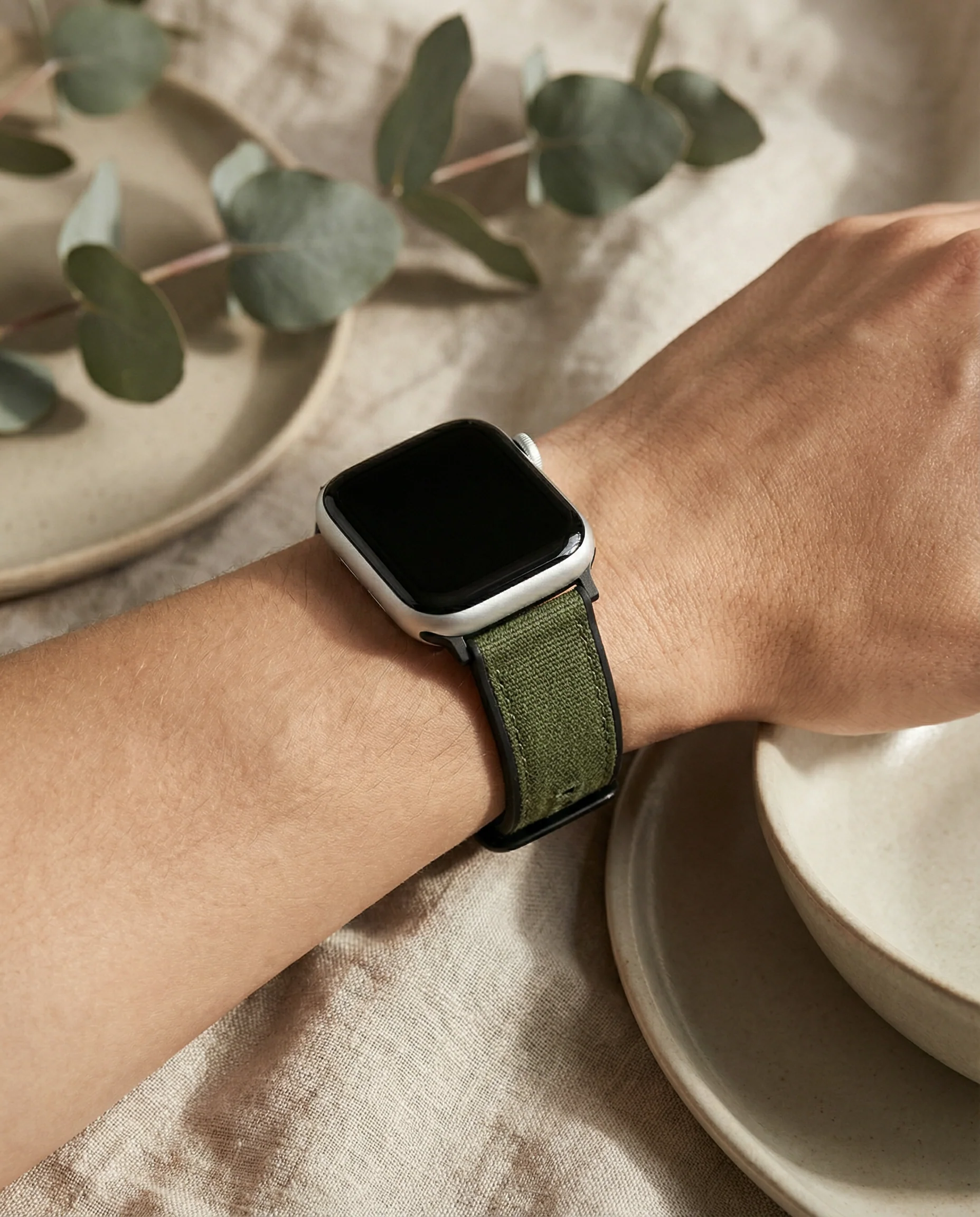 Apple Watch Army Green Cordura Fabric And Silicone Hybrid Watch Band (Women's) - Image 3