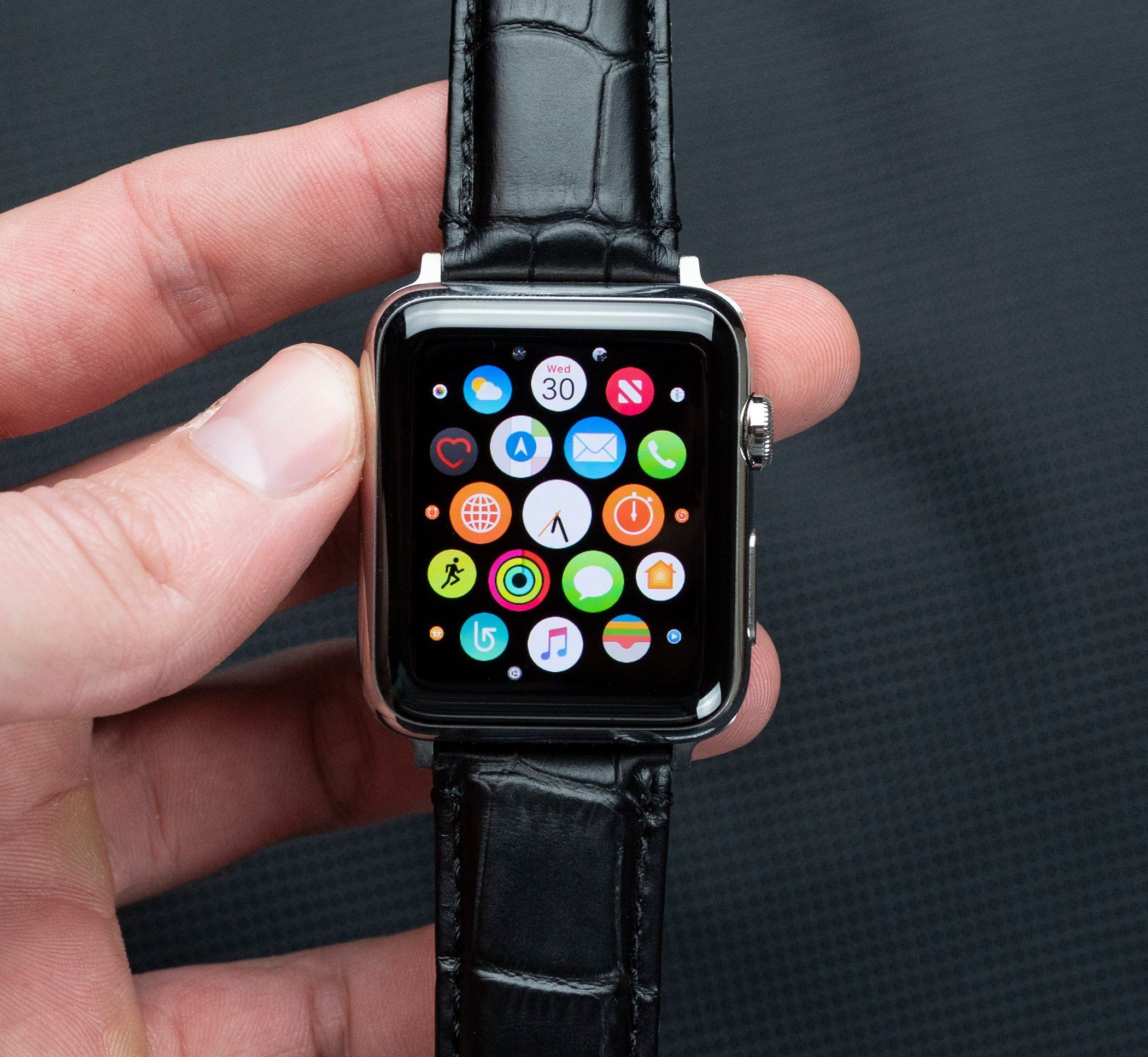 Apple Watch Black Alligator Grain Leather Watch Band - Image 7