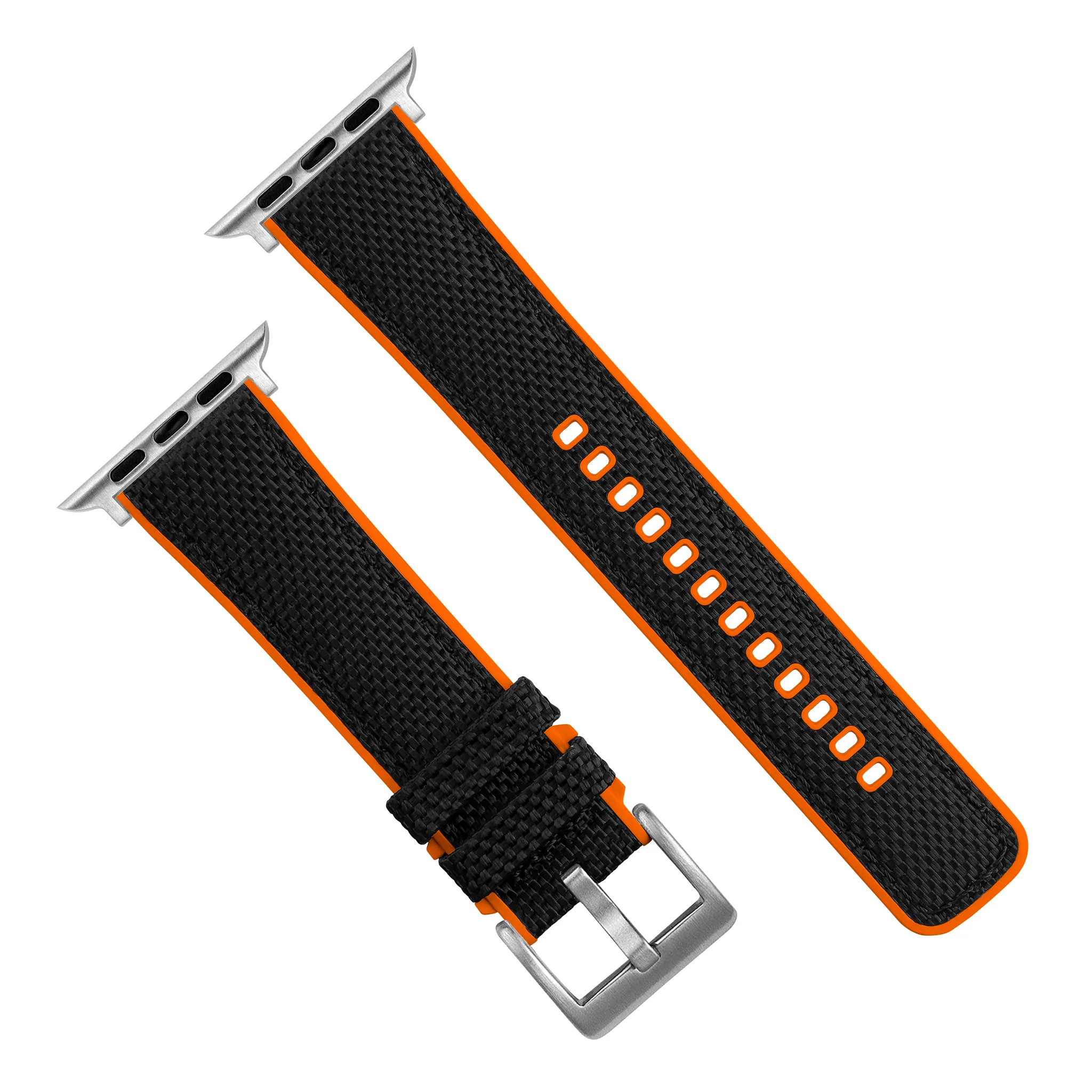 Apple Watch Black Cordura Fabric And Pumpkin Orange Silicone Hybrid Watch Band - Image 5