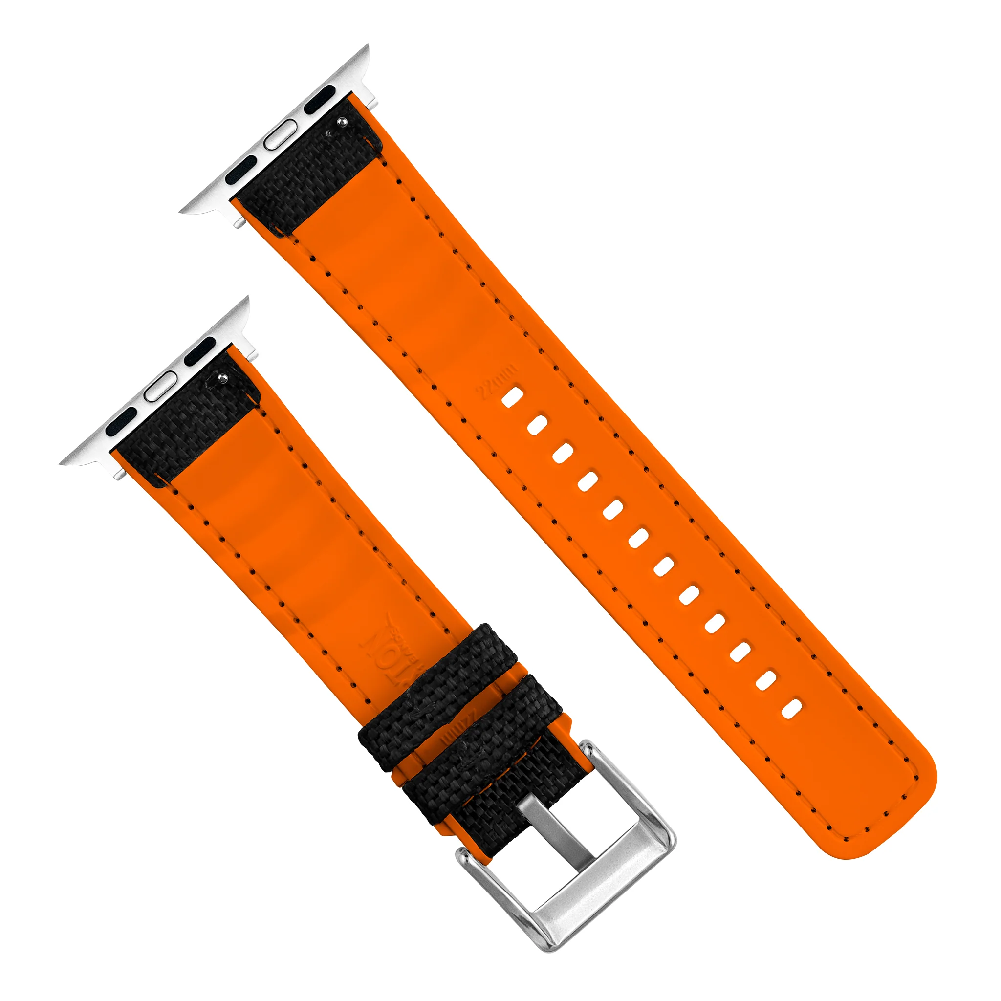 Apple Watch Black Cordura Fabric And Pumpkin Orange Silicone Hybrid Watch Band - Image 6