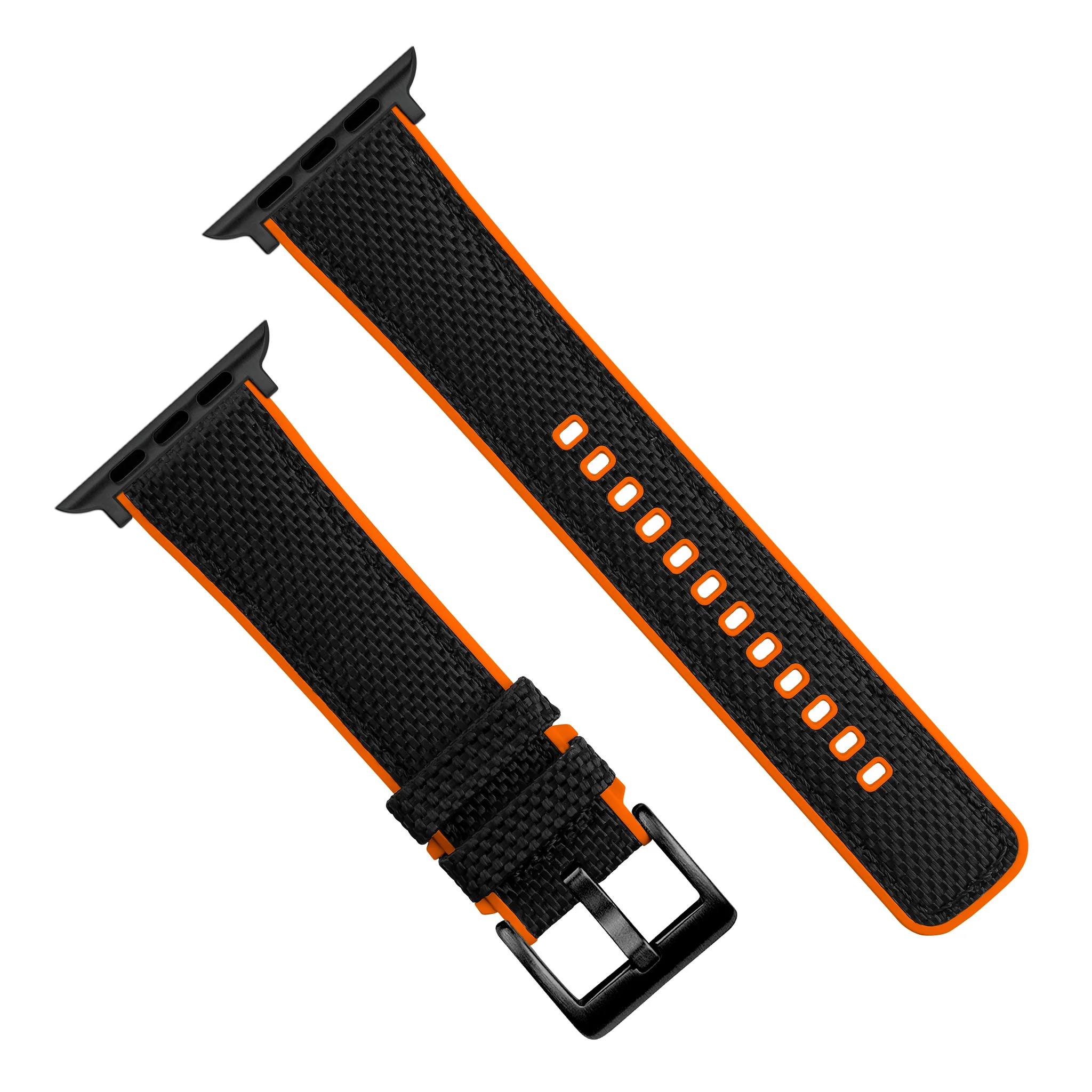 Apple Watch Black Cordura Fabric And Pumpkin Orange Silicone Hybrid Watch Band - Image 7