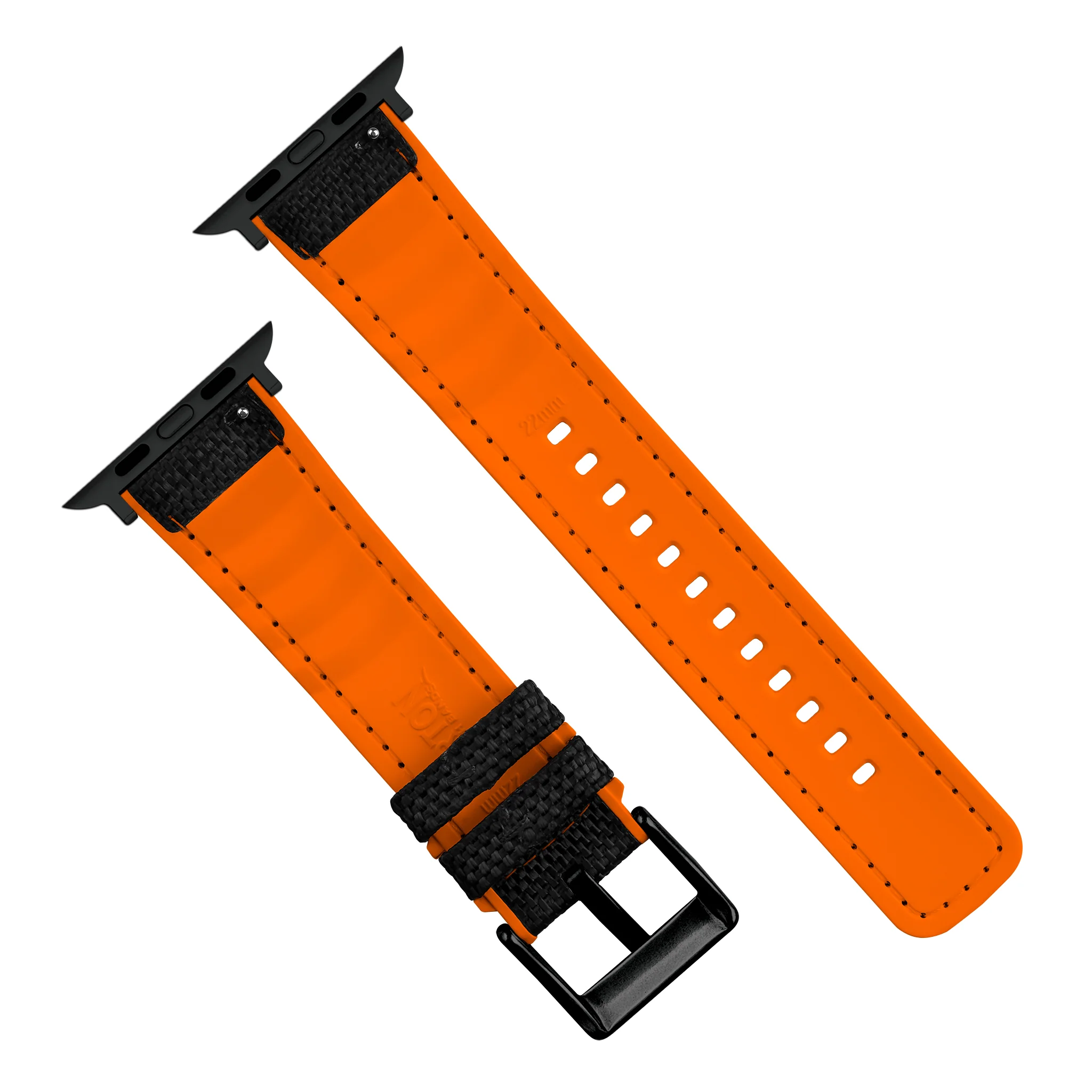 Apple Watch Black Cordura Fabric And Pumpkin Orange Silicone Hybrid Watch Band - Image 8