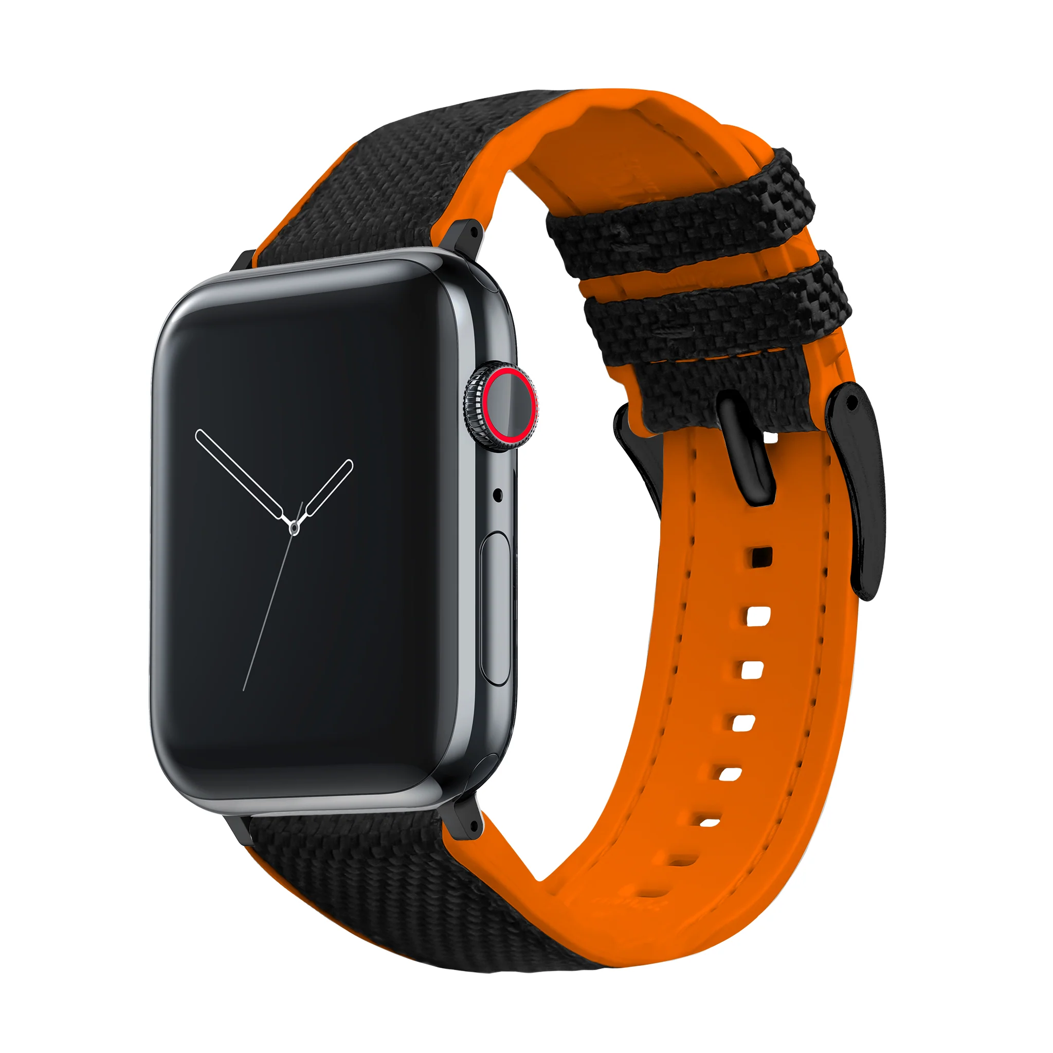 Apple Watch Black Cordura Fabric And Pumpkin Orange Silicone Hybrid Watch Band - Image 9