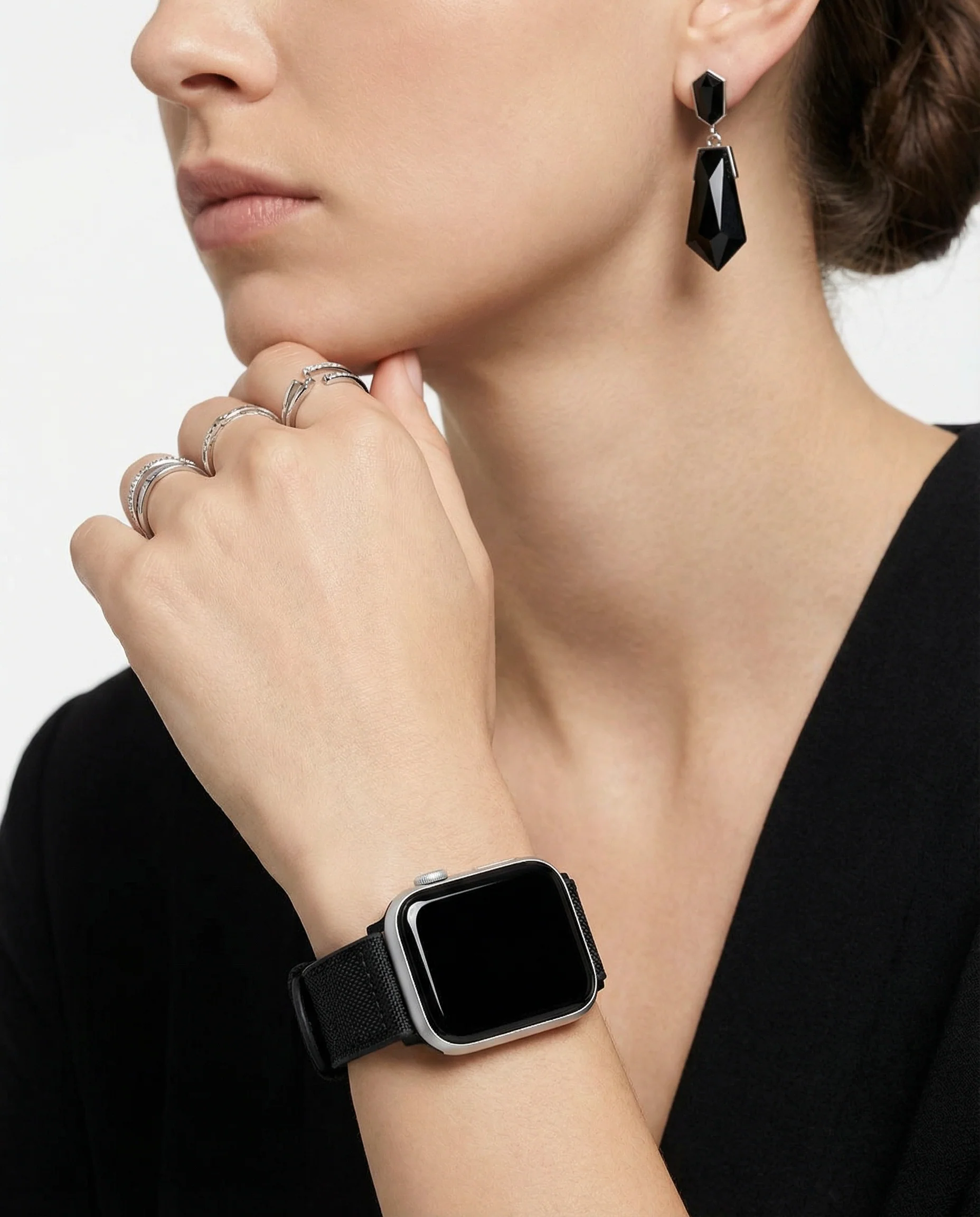 Apple Watch Black Cordura Fabric And Silicone Hybrid Watch Band (Women's) - Image 4