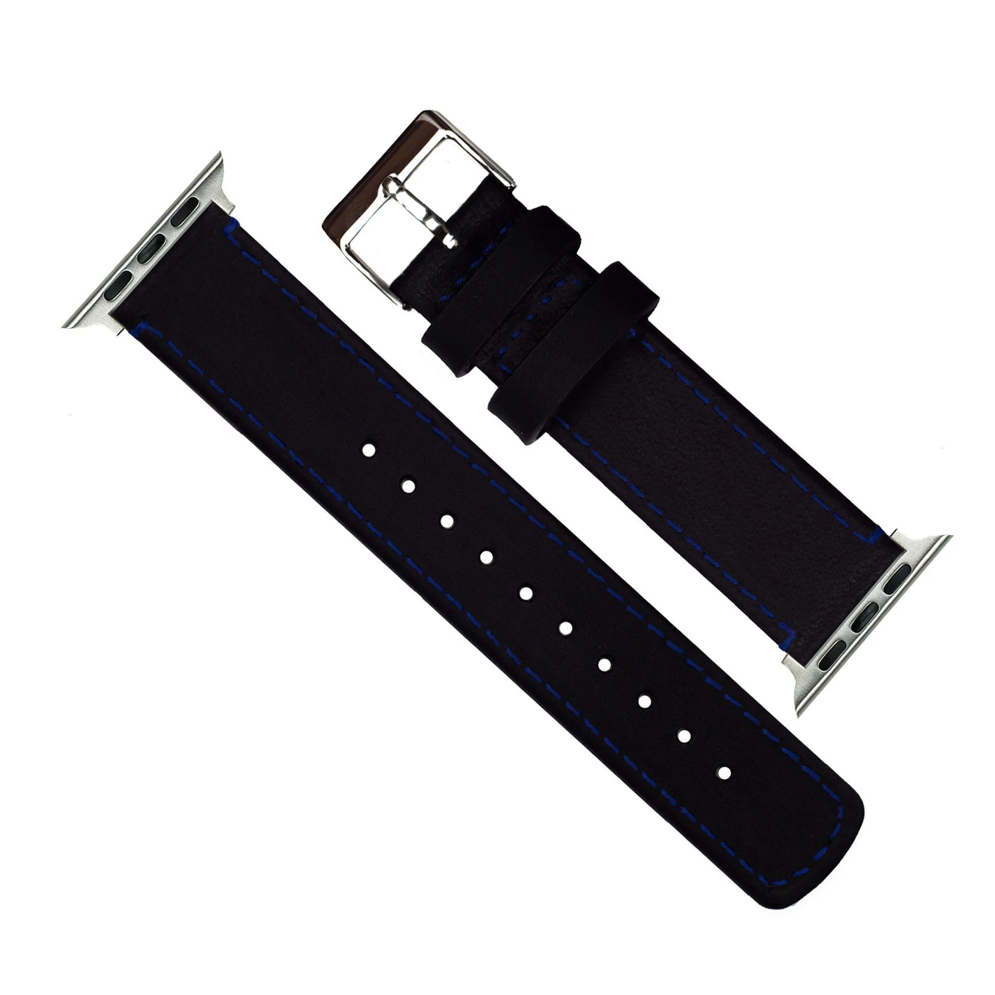 Apple Watch Black Leather Blue Stitching Watch Band - Image 3