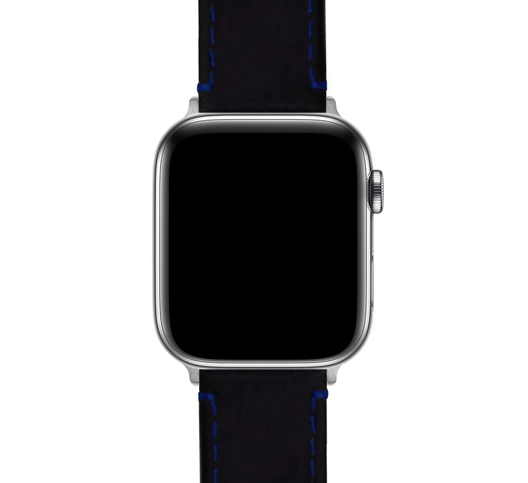 Apple Watch Black Leather Blue Stitching Watch Band - Image 5