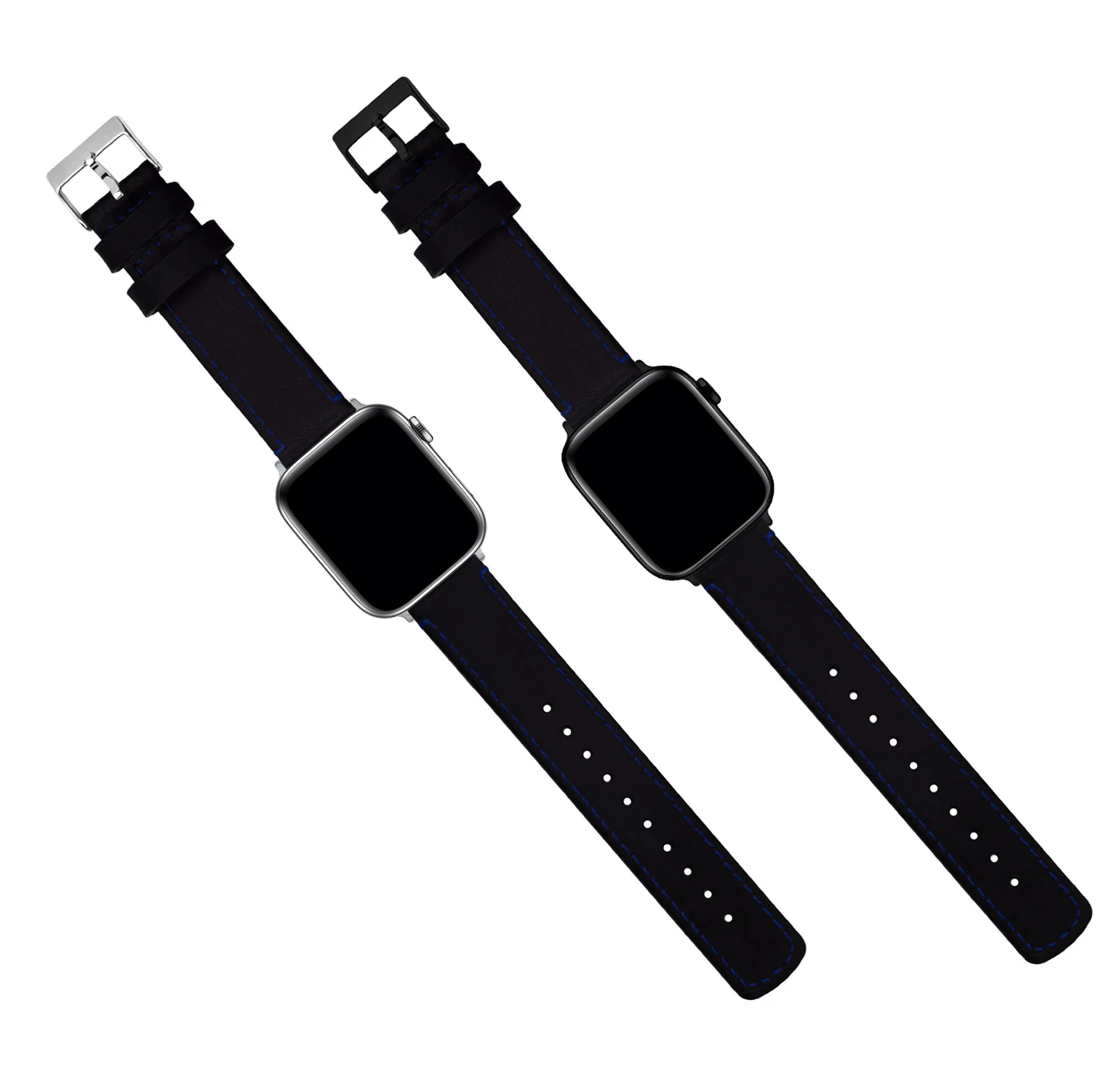 Apple Watch Black Leather Blue Stitching Watch Band - Image 6