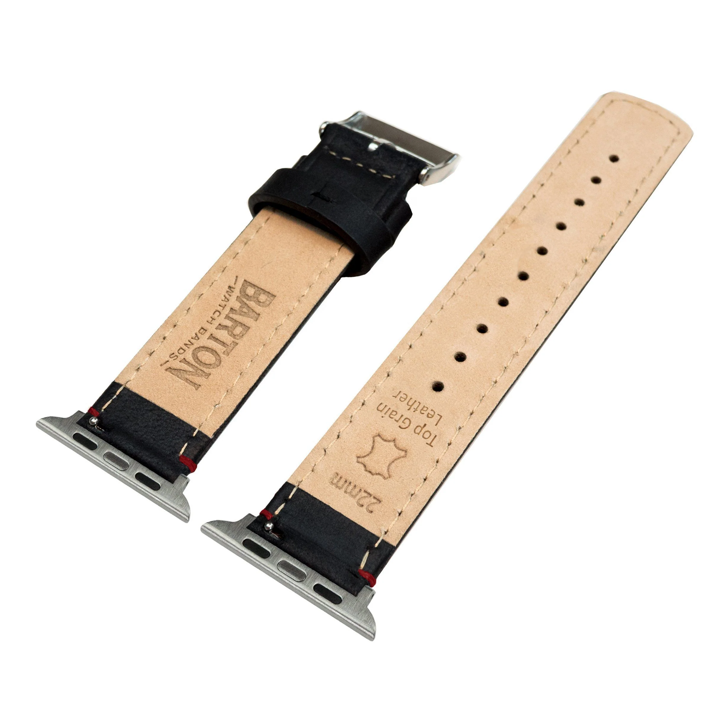 Apple Watch Black Leather Crimson Red Stitching Watch Band - Image 4