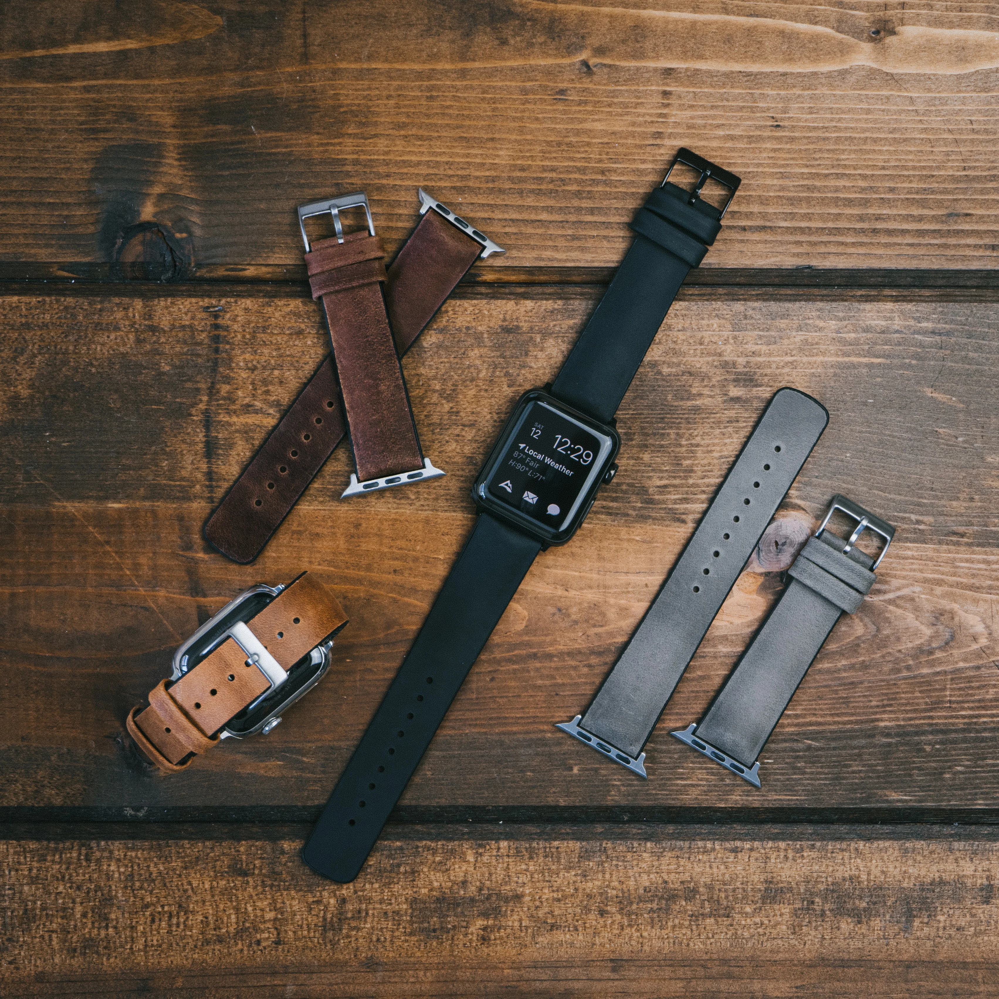 Apple Watch Black Leather Hybrid Watch Band (SALE) - Image 5