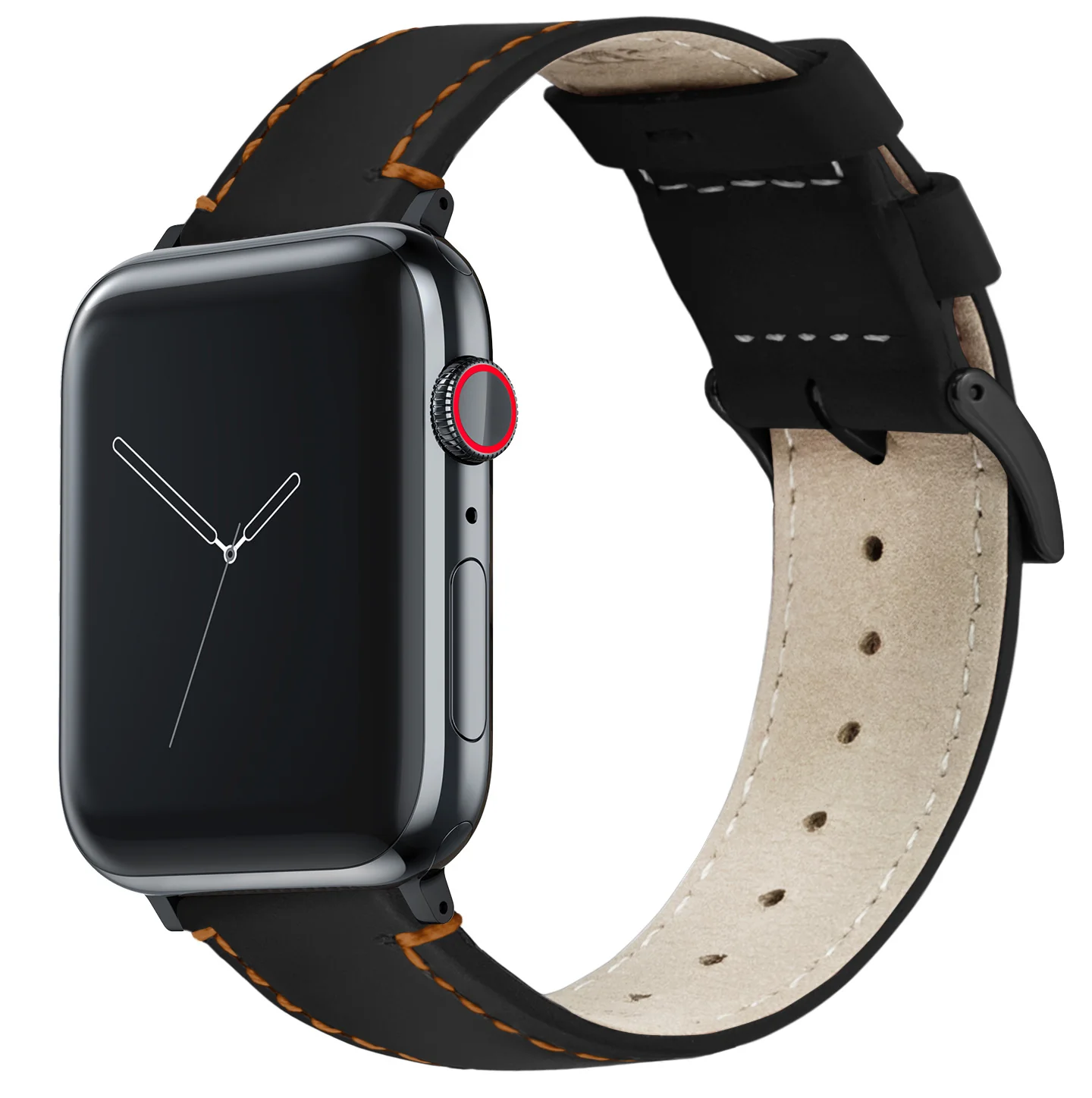 Apple Watch Black Leather Orange Stitching Watch Band - Image 2