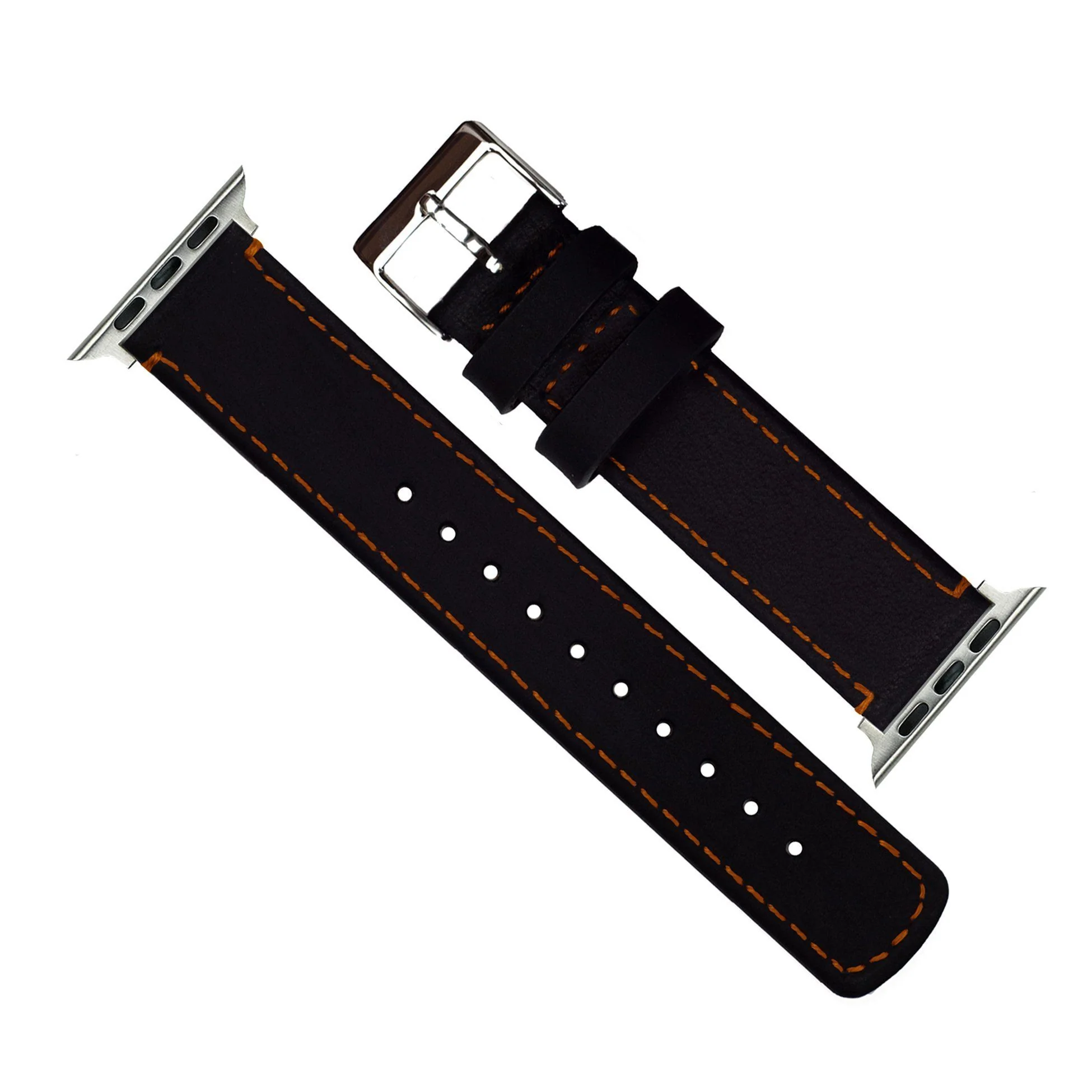 Apple Watch Black Leather Orange Stitching Watch Band - Image 3