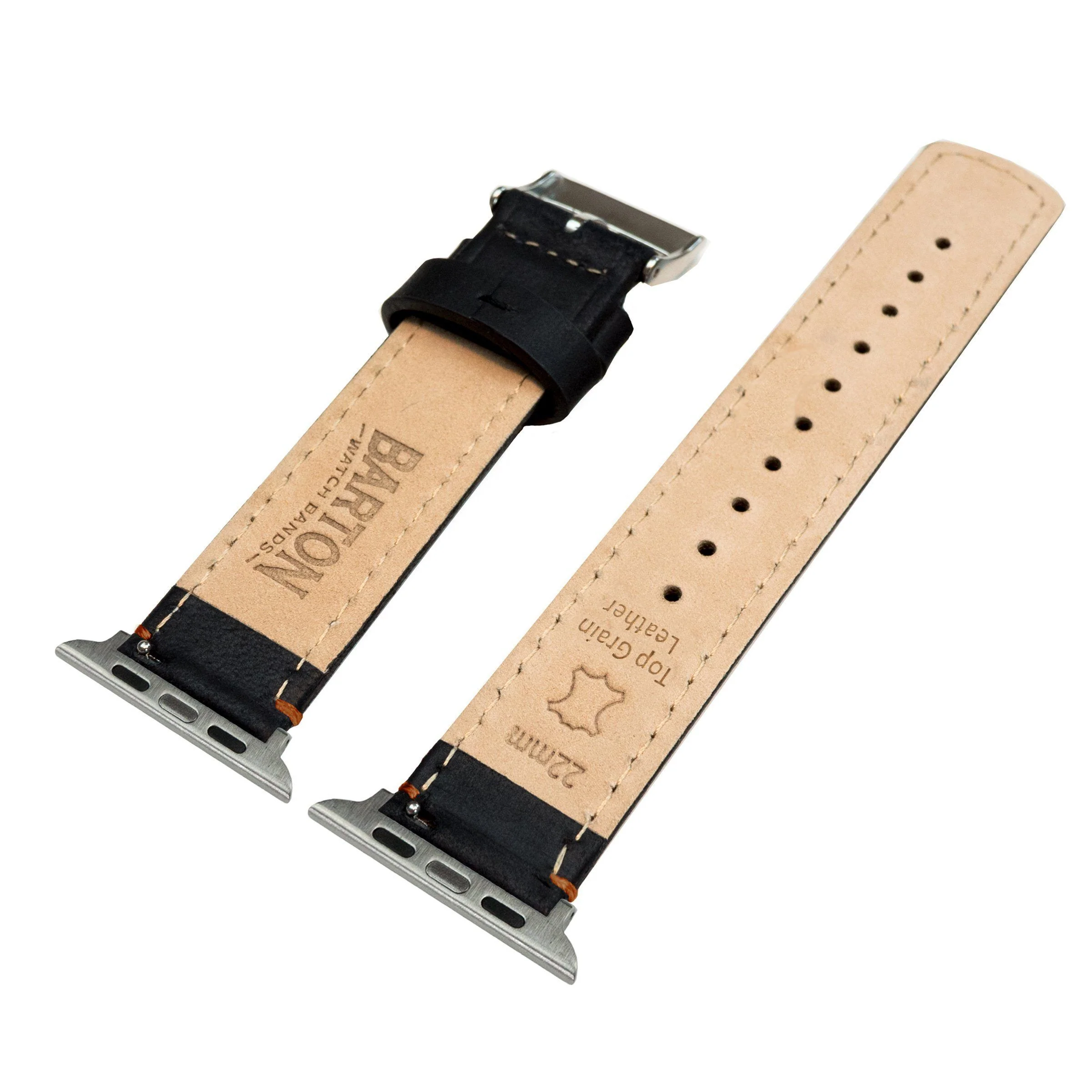 Apple Watch Black Leather Orange Stitching Watch Band - Image 4
