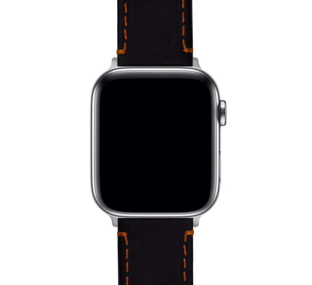 Apple Watch Black Leather Orange Stitching Watch Band - Image 5