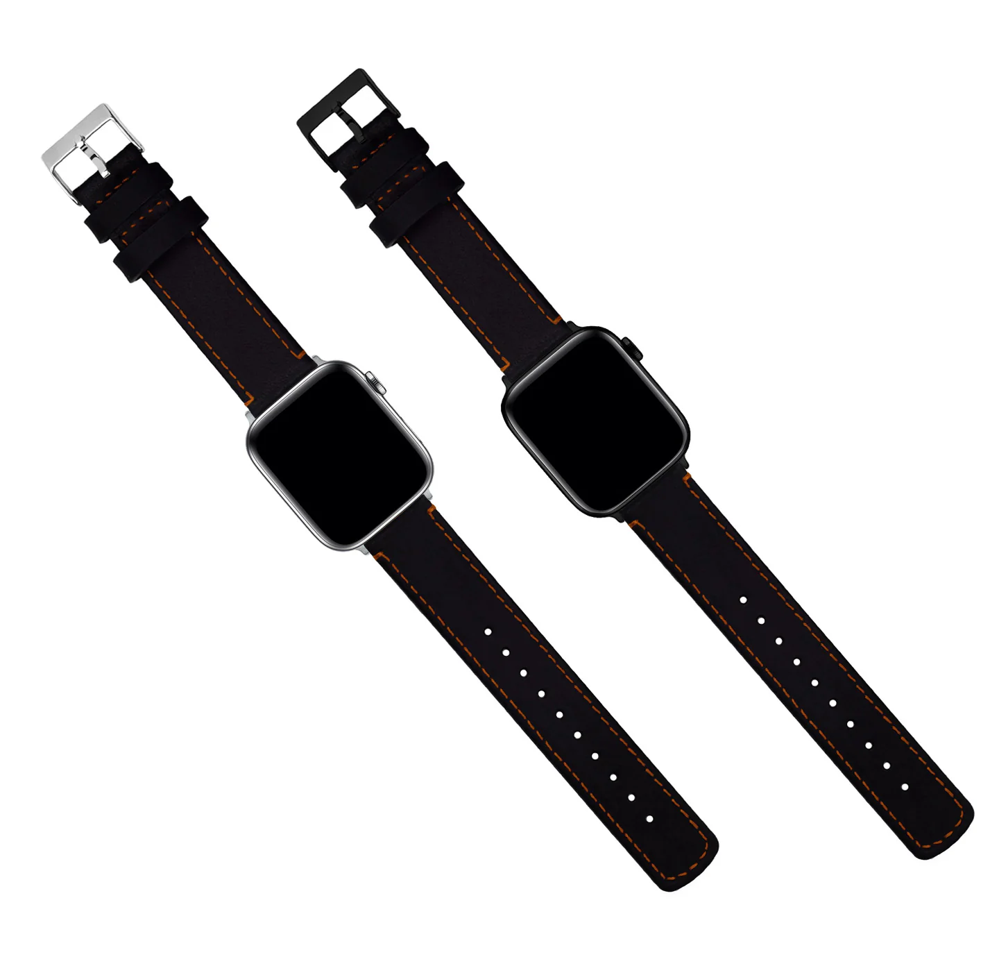 Apple Watch Black Leather Orange Stitching Watch Band - Image 6