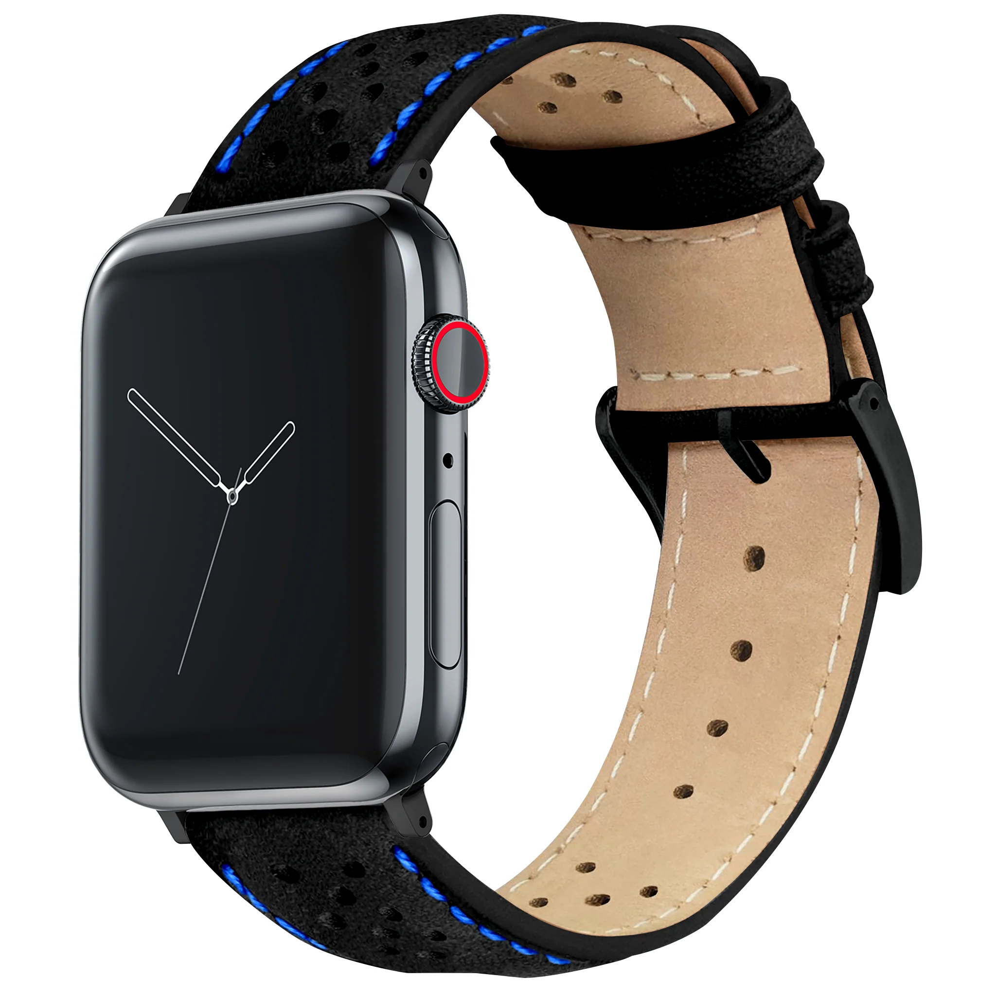 Apple Watch Black Racing Blue Stitch Horween Leather Watch Band - Image 3