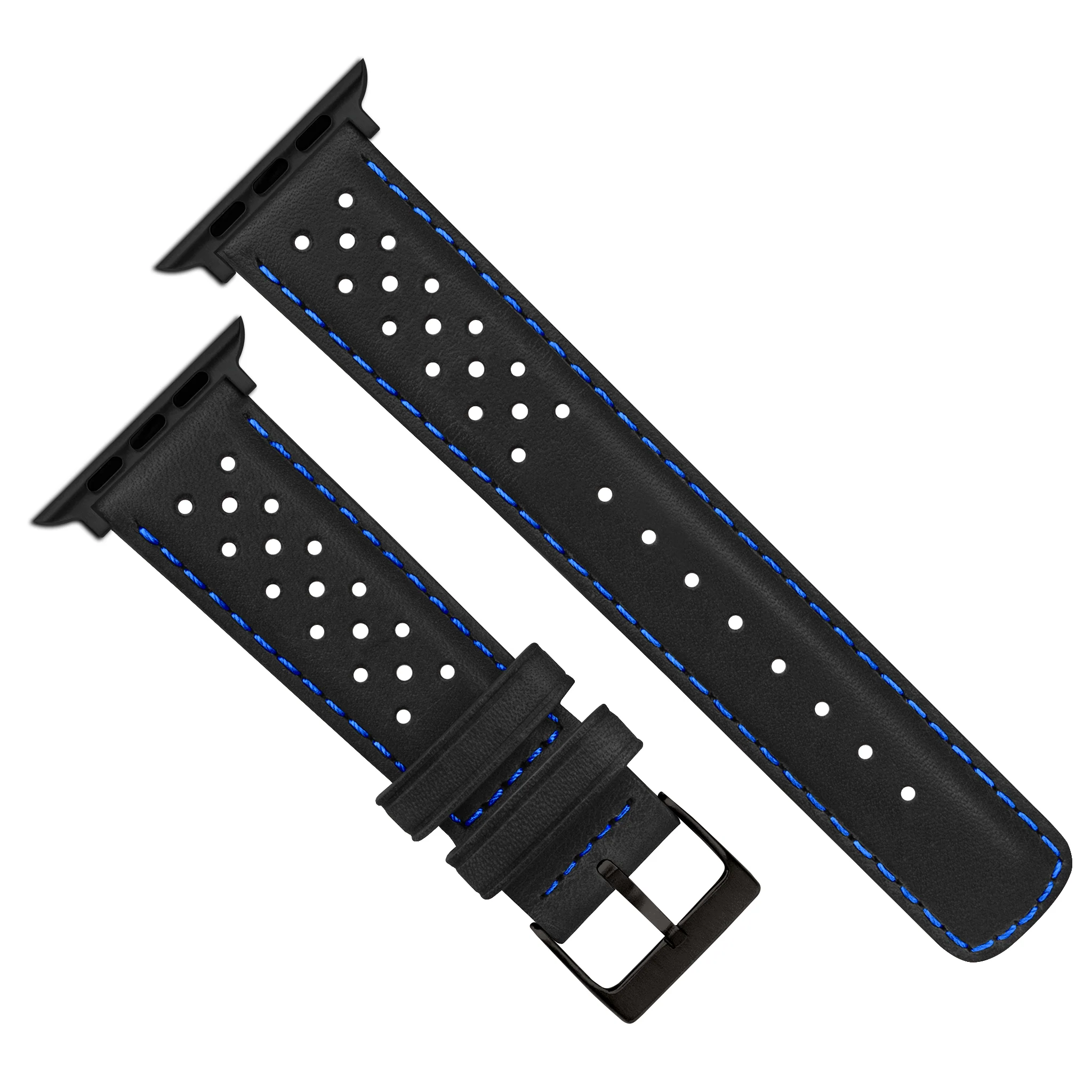 Apple Watch Black Racing Blue Stitch Horween Leather Watch Band - Image 5