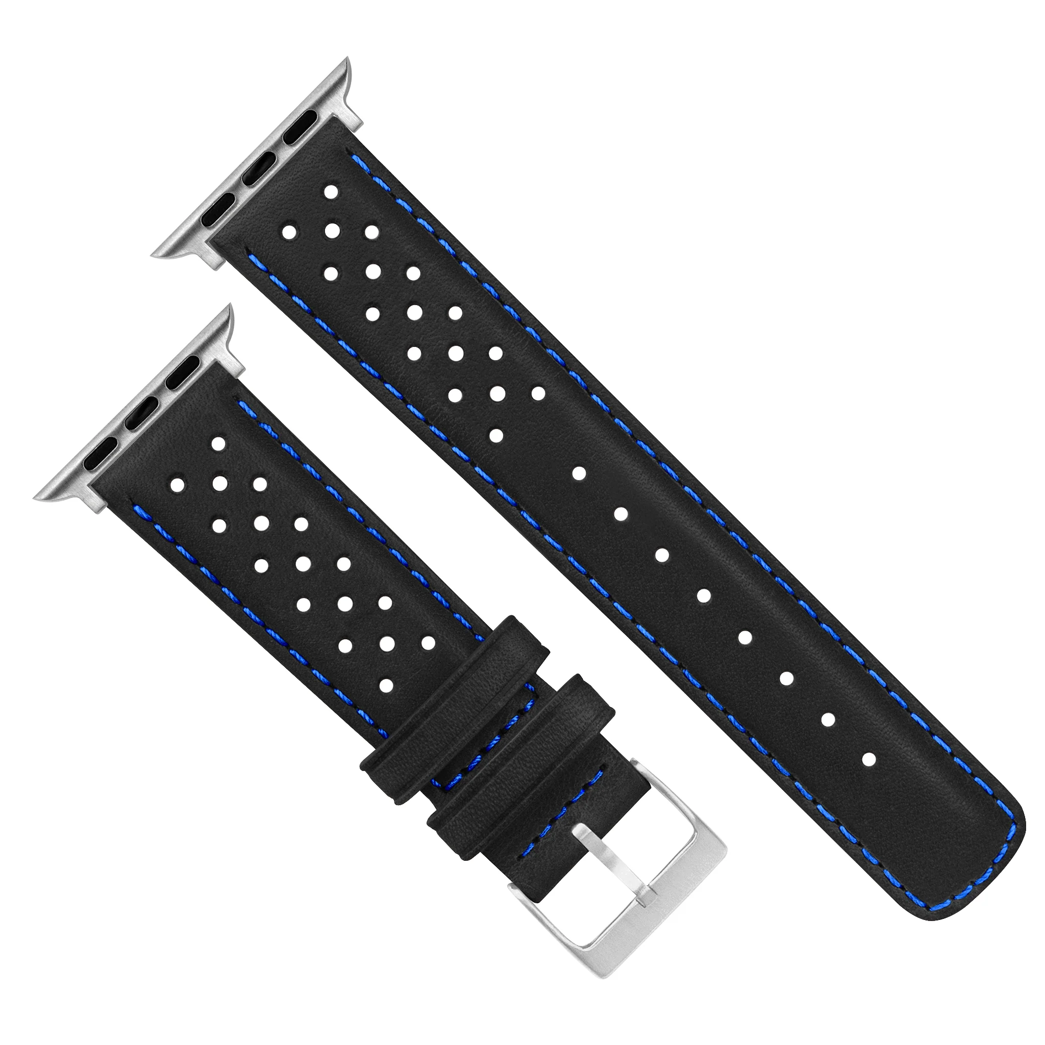 Apple Watch Black Racing Blue Stitch Horween Leather Watch Band - Image 6