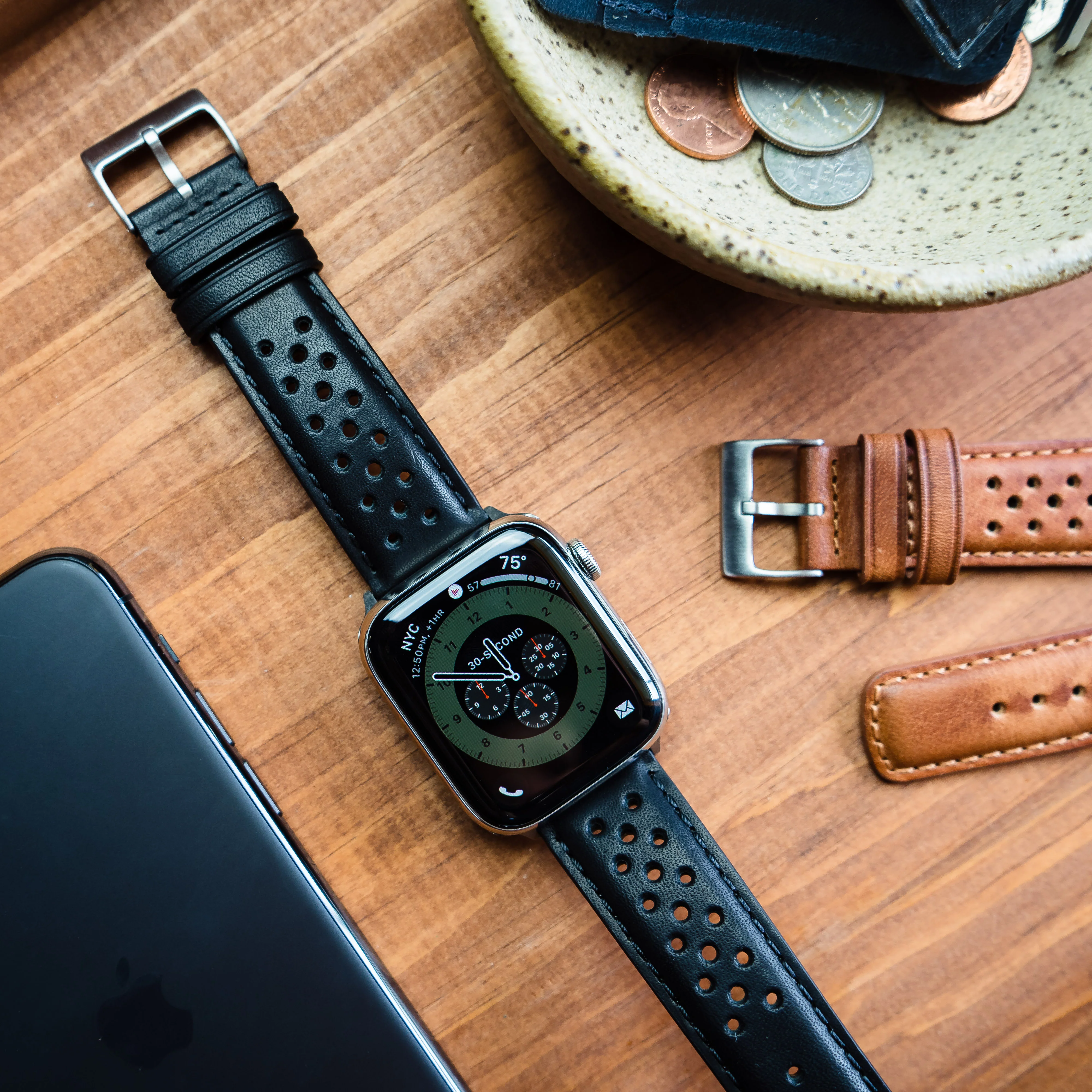 Apple Watch Black Racing Horween  Leather Watch Band - Image 5