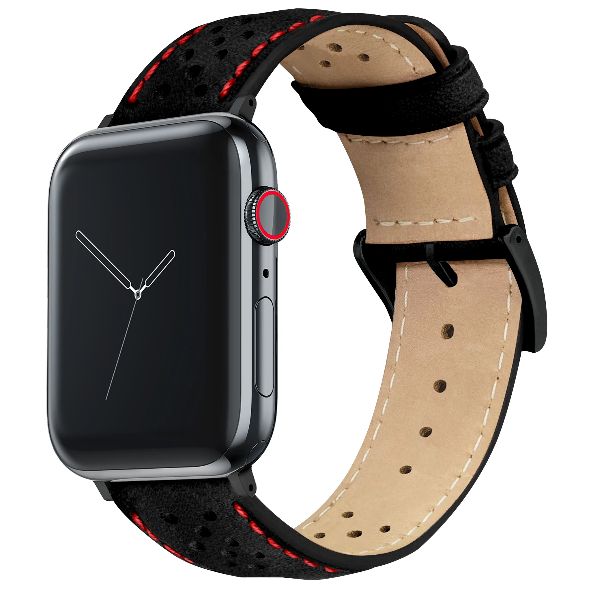 Apple Watch Black Racing Red Stitch Horween Leather Watch Band - Image 3