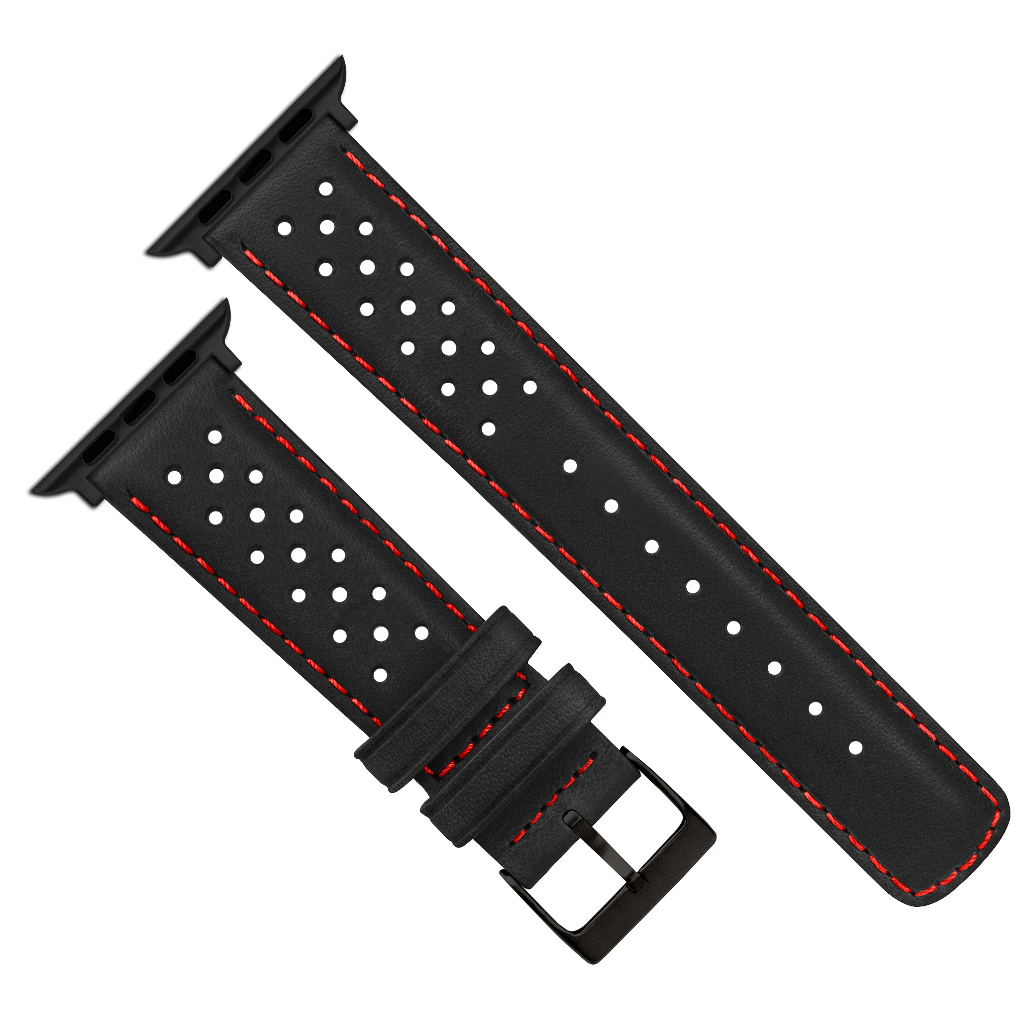 Apple Watch Black Racing Red Stitch Horween Leather Watch Band - Image 5