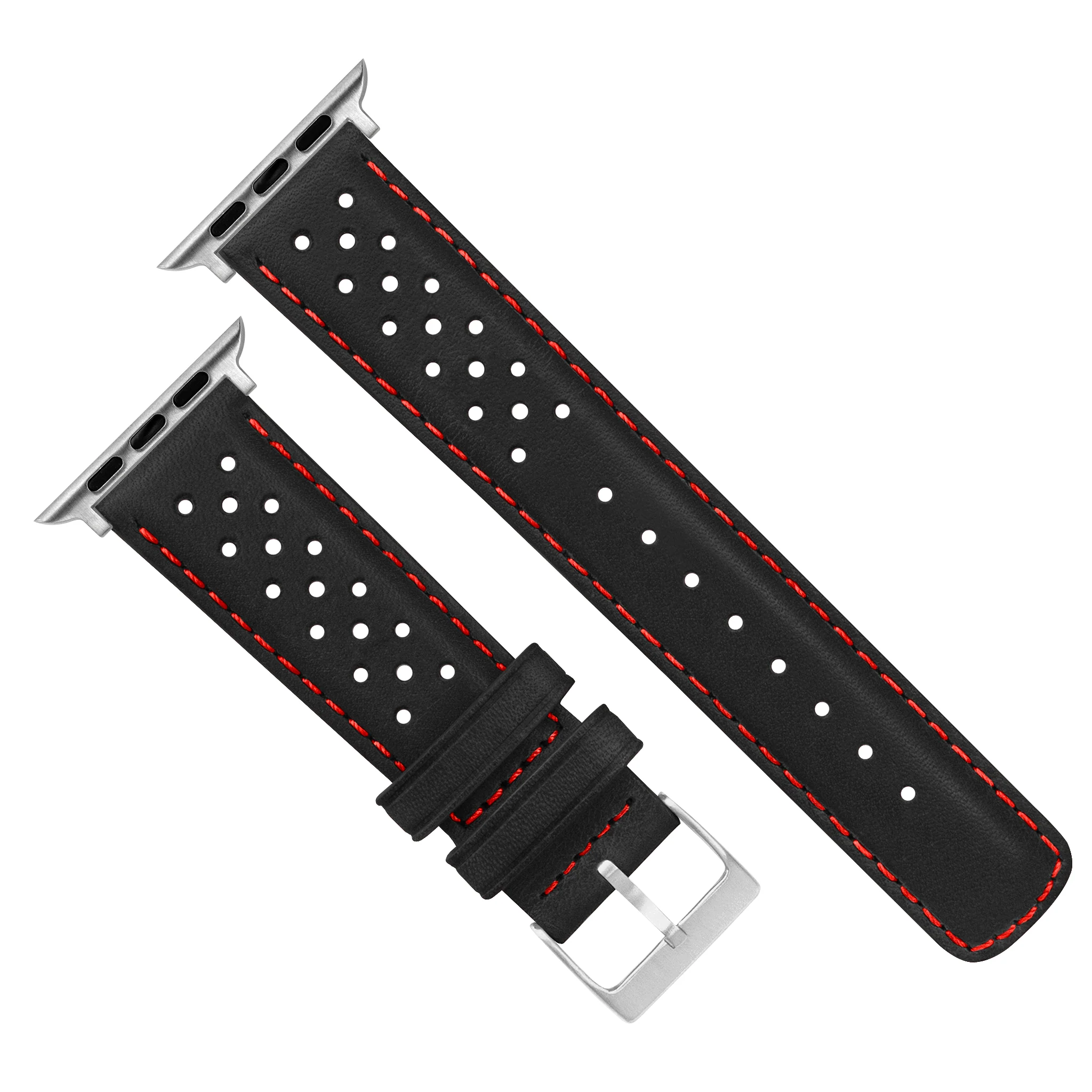 Apple Watch Black Racing Red Stitch Horween Leather Watch Band - Image 6