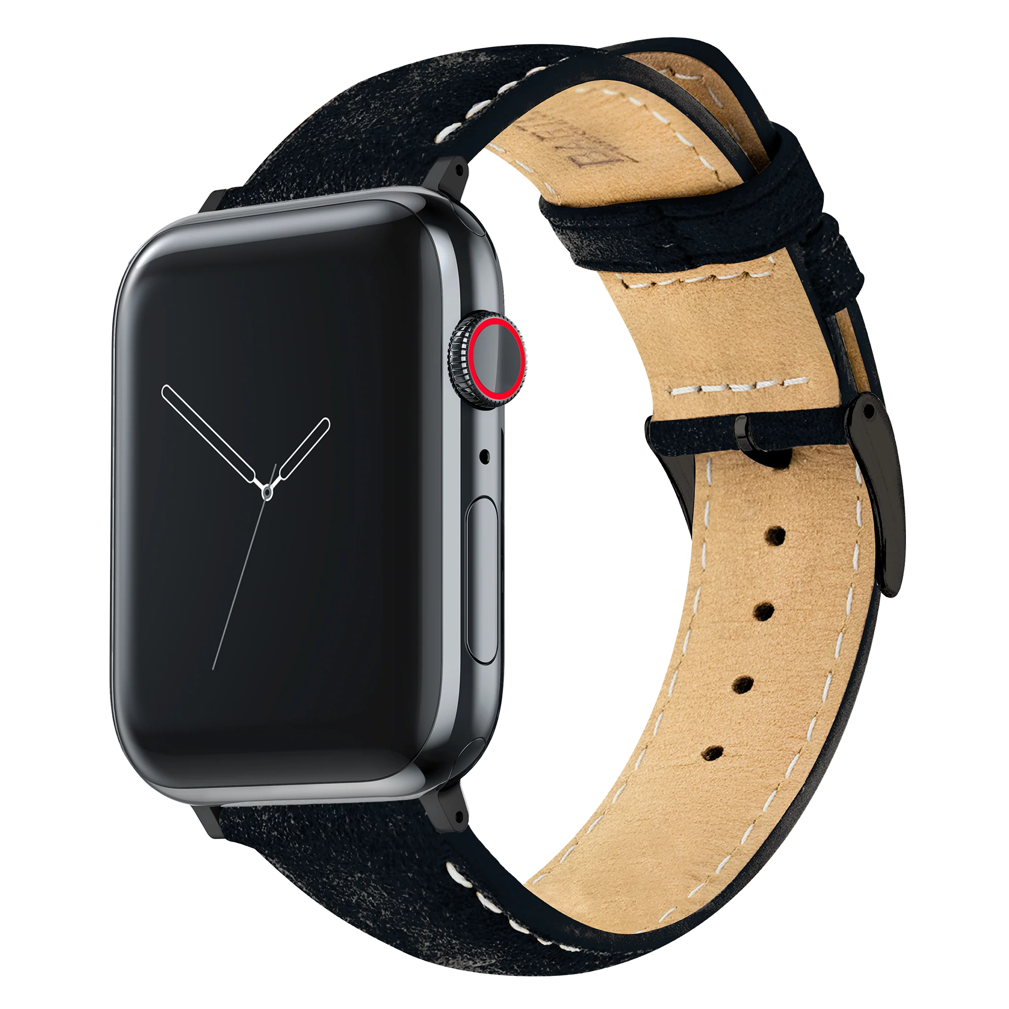 Apple Watch Black Italian Suede White Stitching Watch Band - Image 3