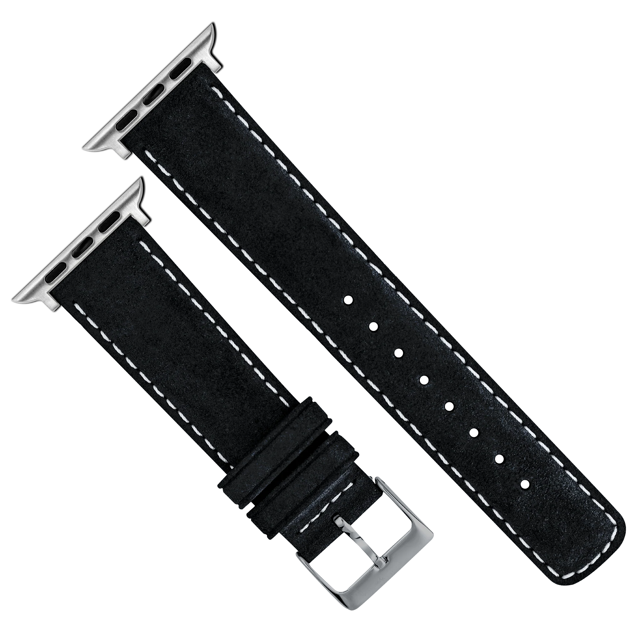 Apple Watch Black Italian Suede White Stitching Watch Band - Image 5