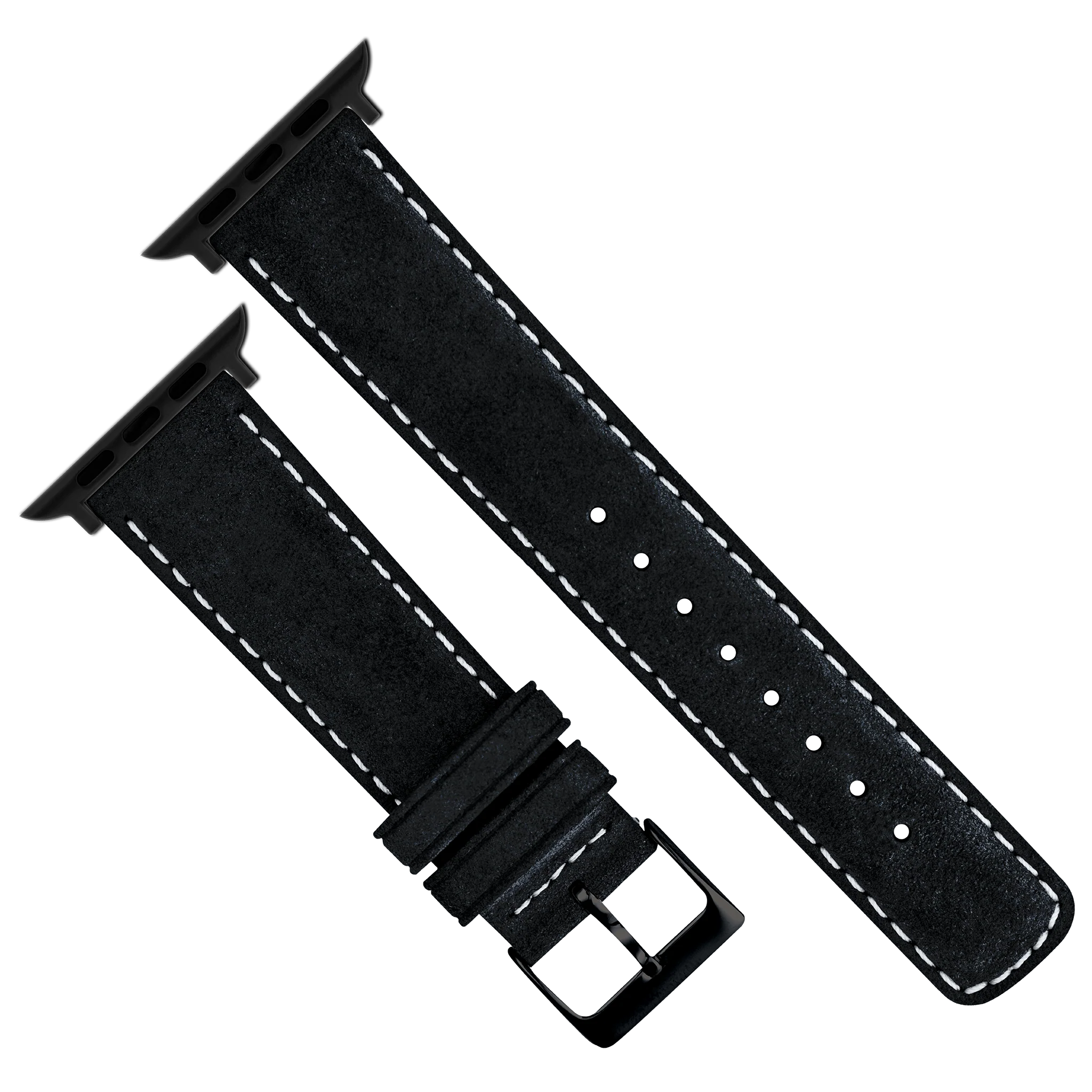 Apple Watch Black Italian Suede White Stitching Watch Band - Image 6