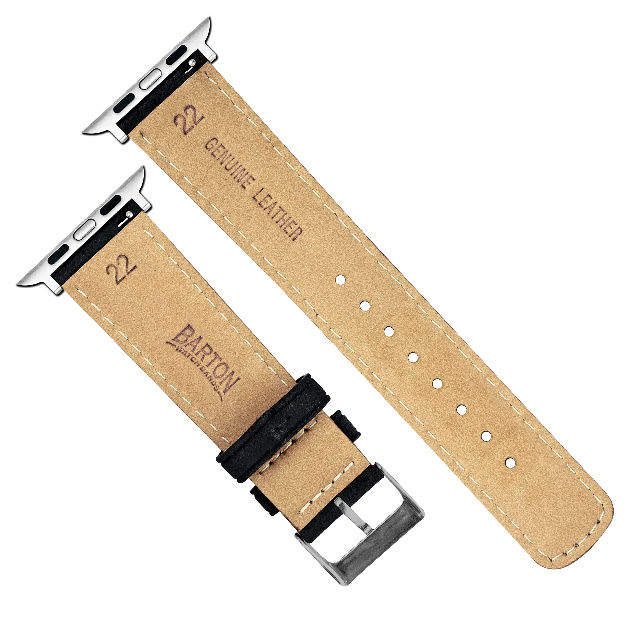 Apple Watch Black Italian Suede White Stitching Watch Band - Image 7