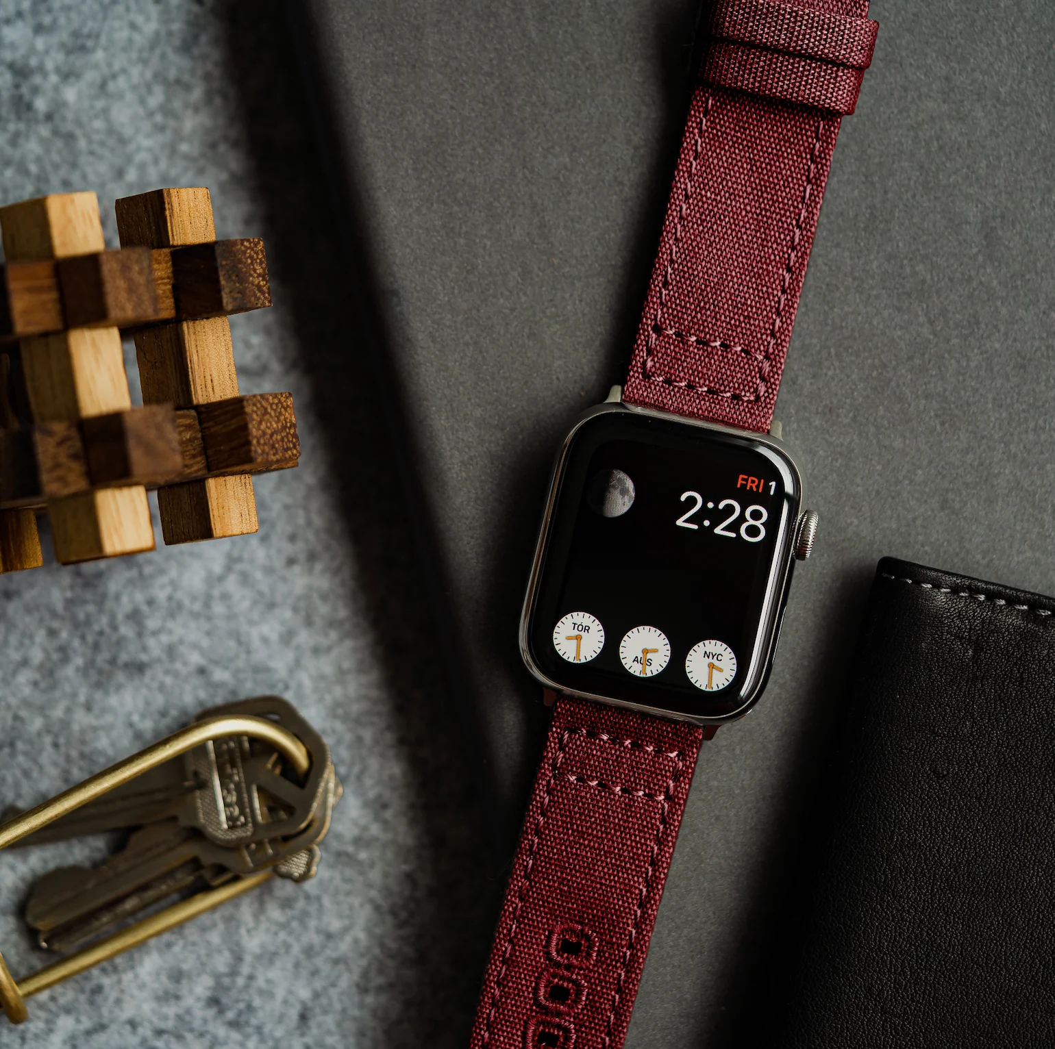 Apple Watch Canvas Burgundy Watch Band - Image 2
