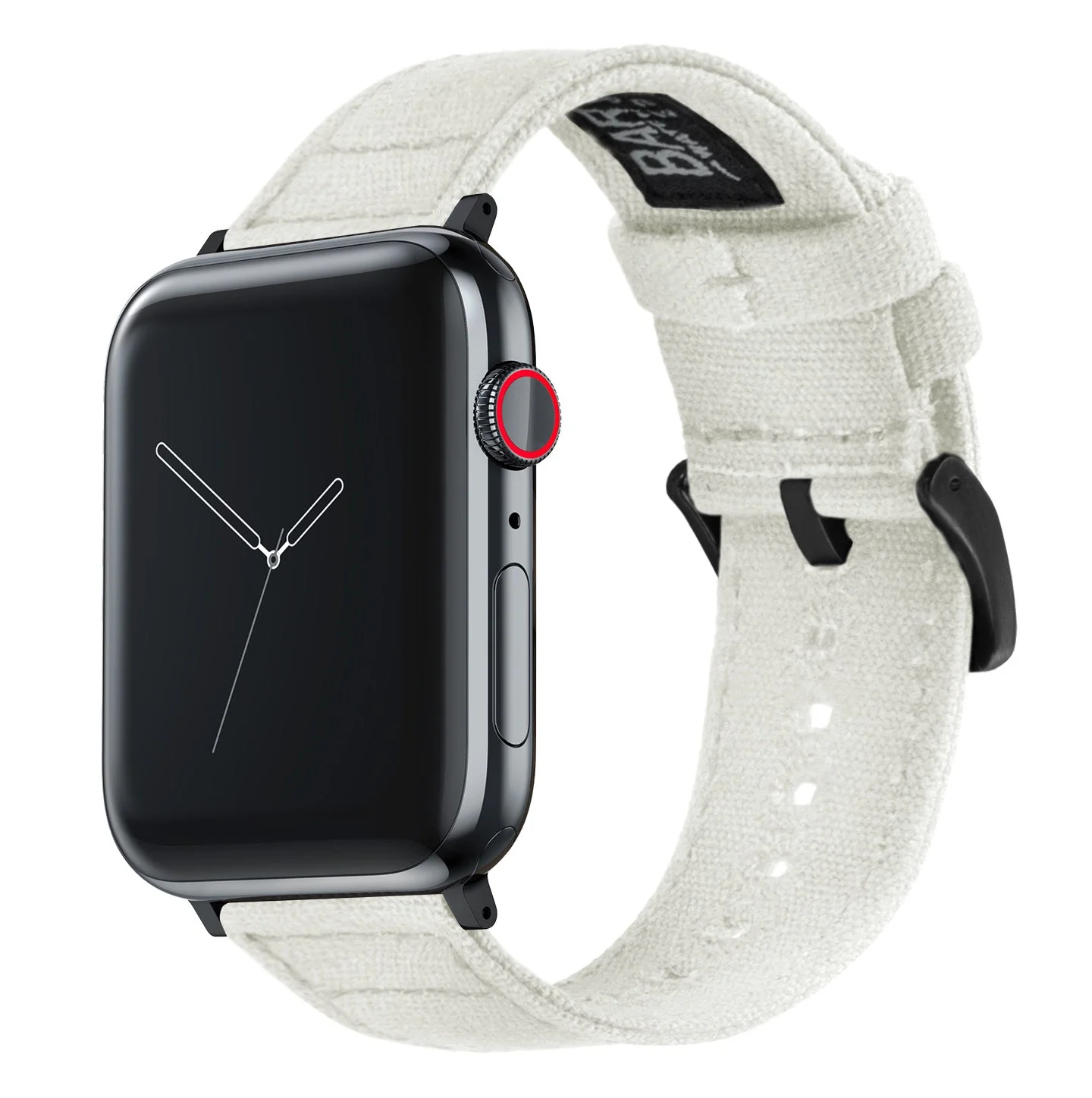 Apple Watch Canvas Linen White Watch Band (Black Hardware) - Image 2
