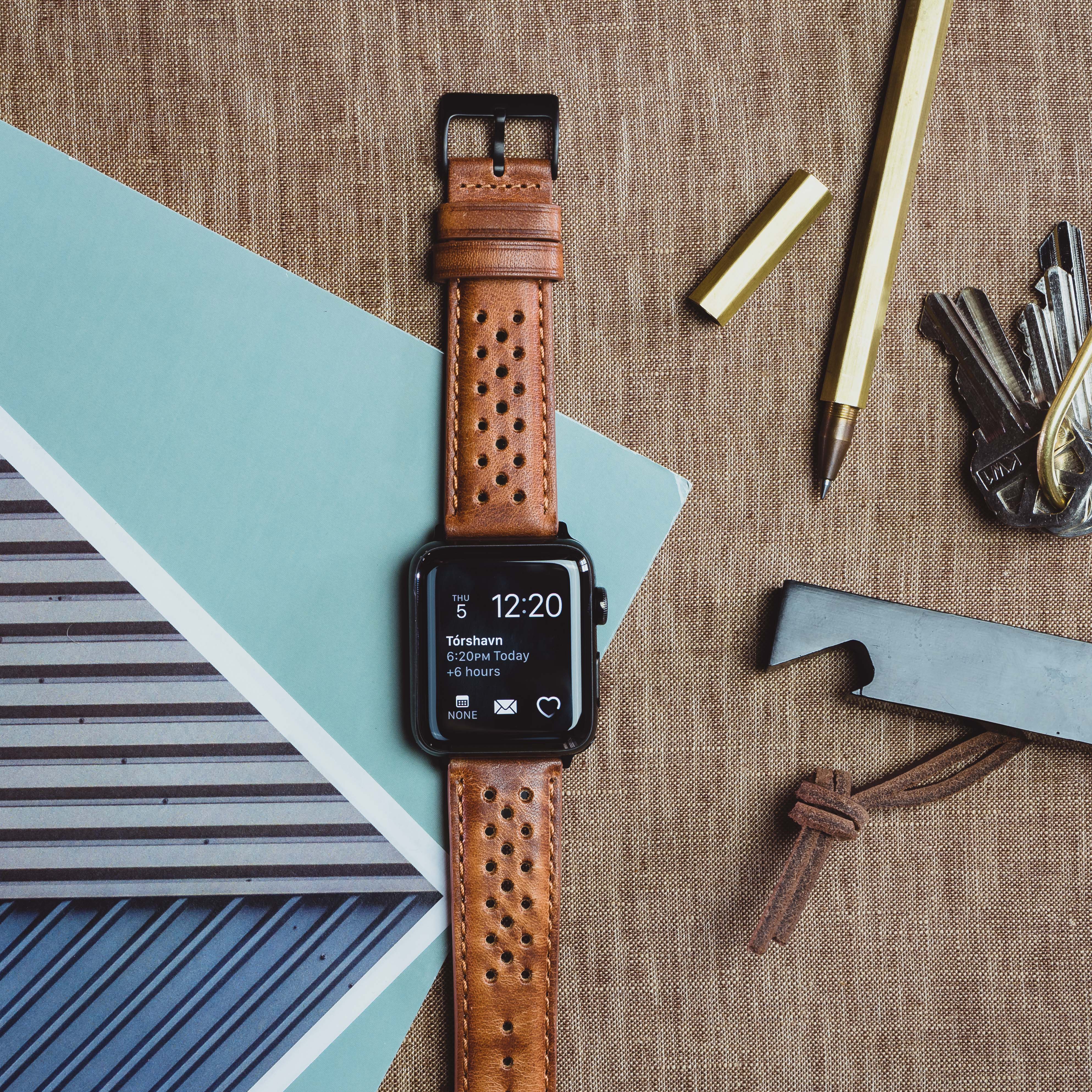 Apple Watch Caramel Brown Racing Horween® Leather Watch Band - Image 4