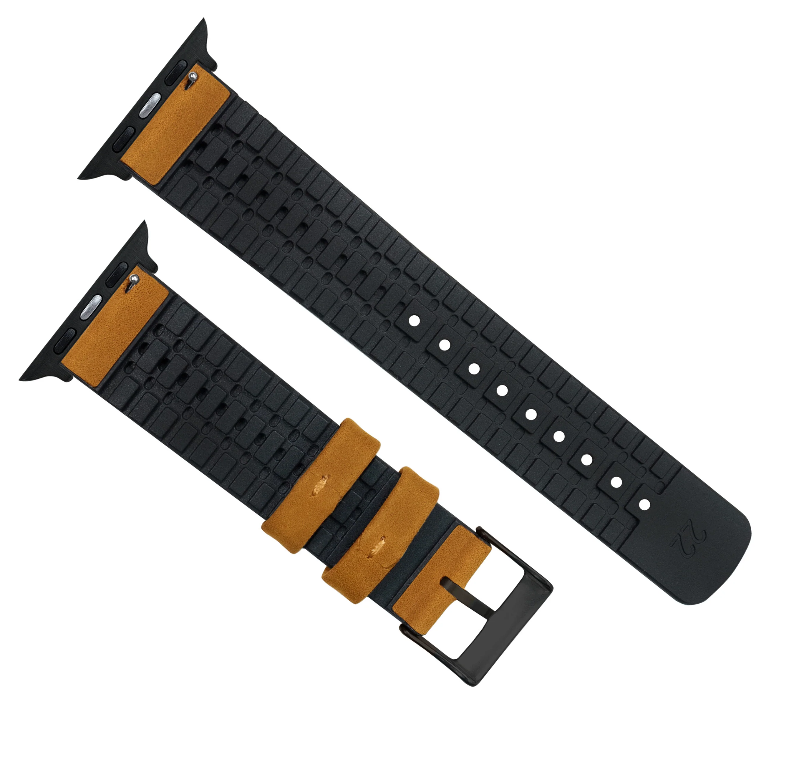 Apple Watch Cedar Brown Leather And Rubber Hybrid Watch Band - Image 3