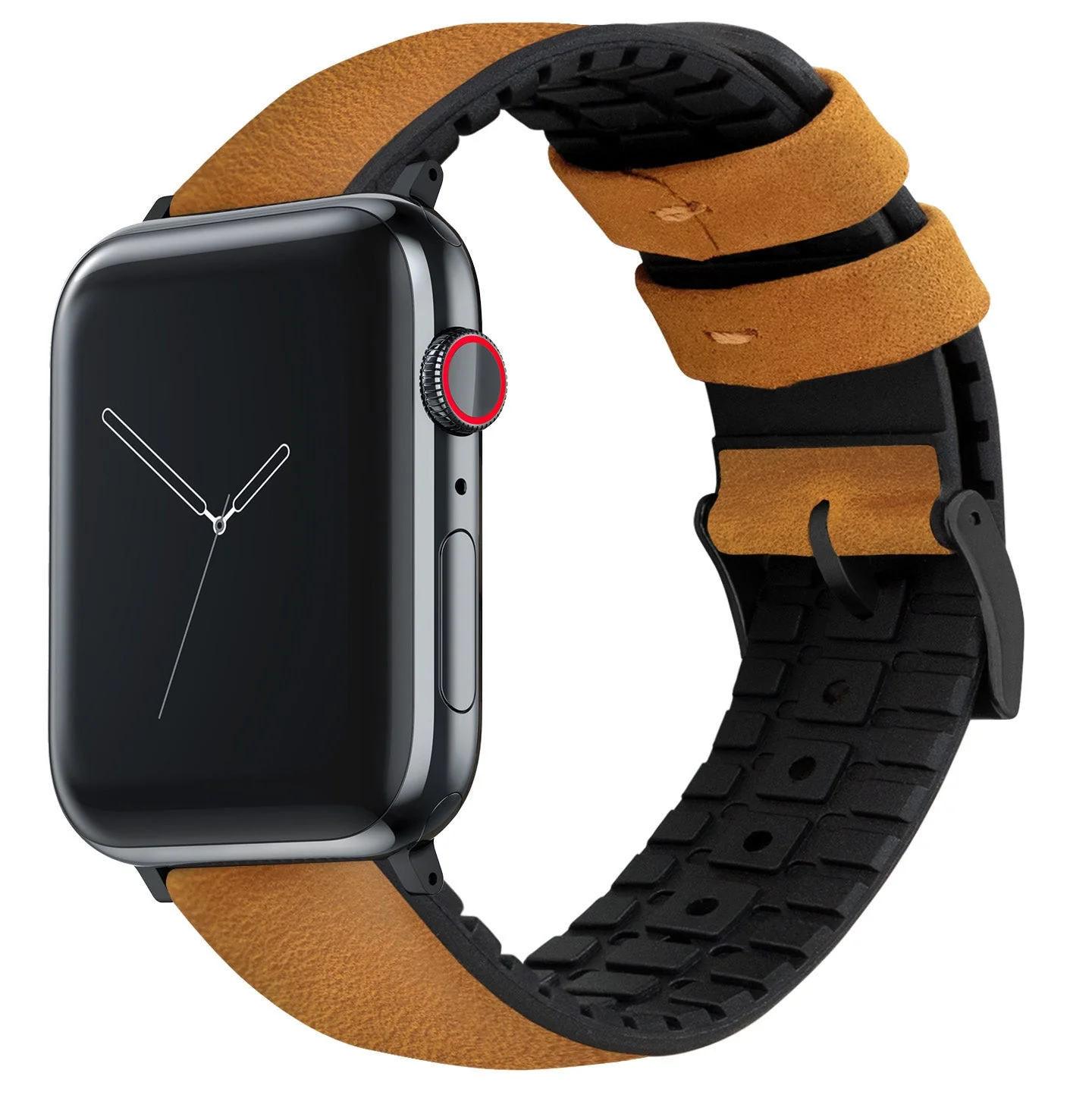 Apple Watch Small Cedar Brown Leather And Rubber Hybrid Watch Band - Image 2