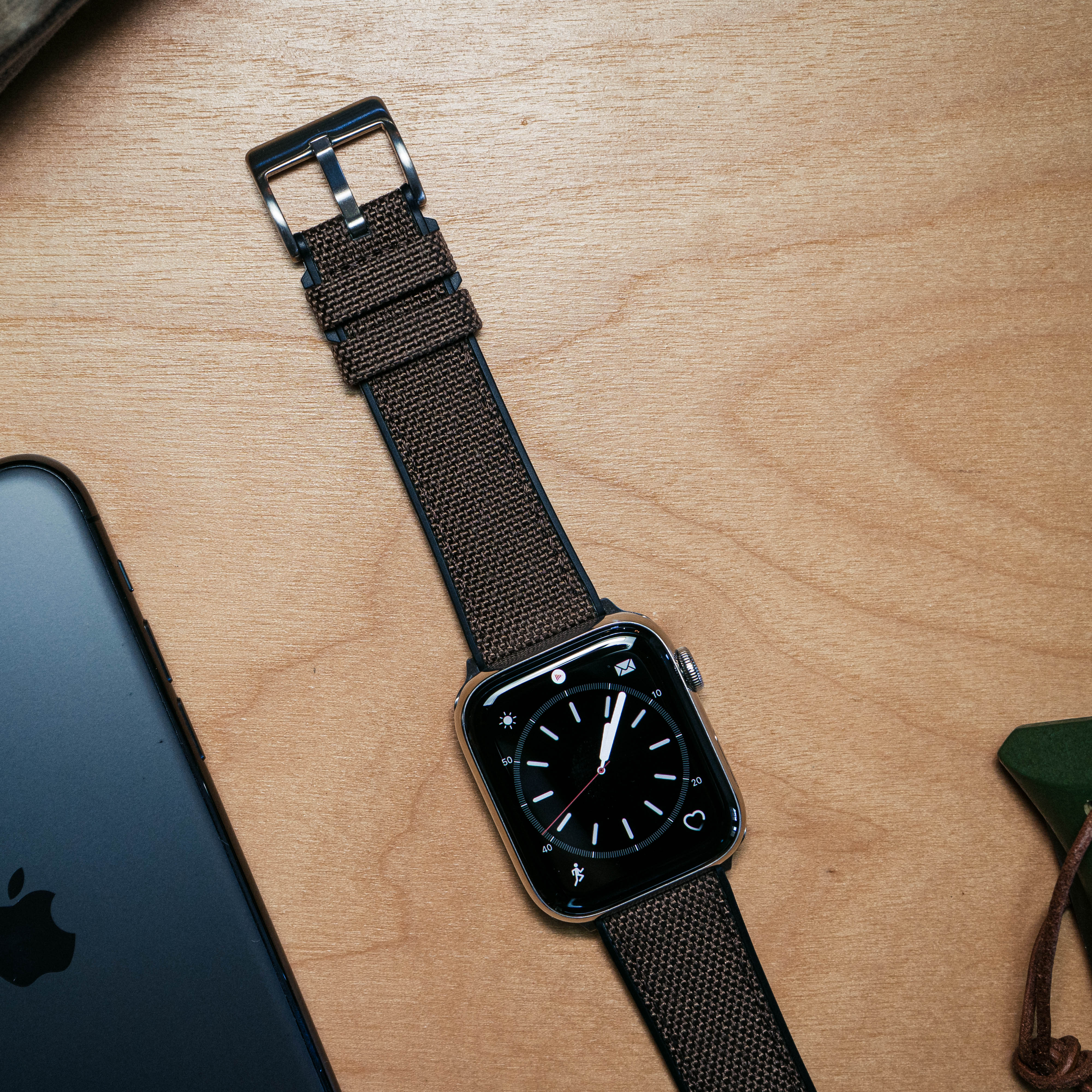Apple Watch Chocolate Brown Cordura Fabric And Silicone Hybrid Watch Band - Image 12