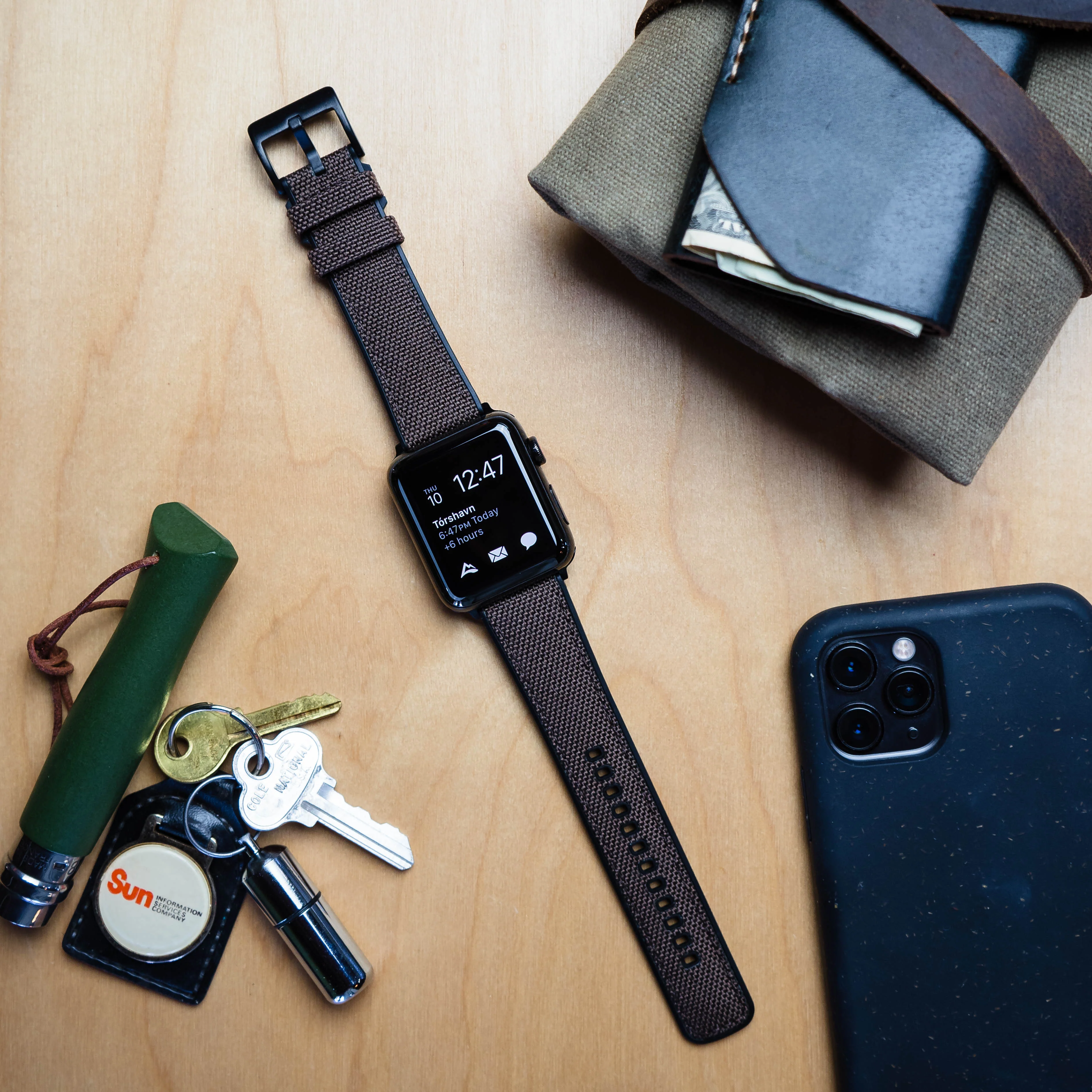 Apple Watch Chocolate Brown Cordura Fabric And Silicone Hybrid Watch Band - Image 4