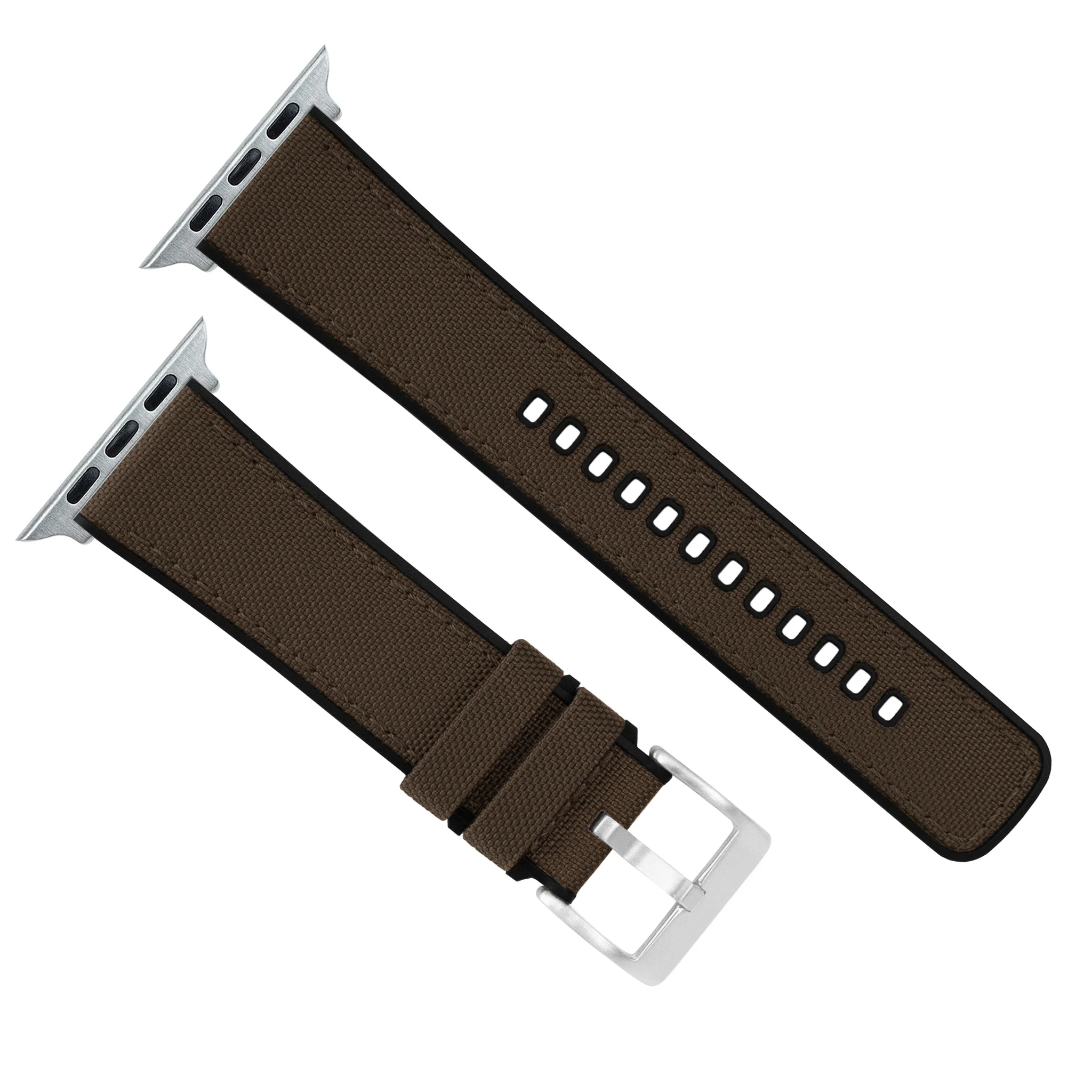 Apple Watch Chocolate Brown Cordura Fabric And Silicone Hybrid Watch Band - Image 6