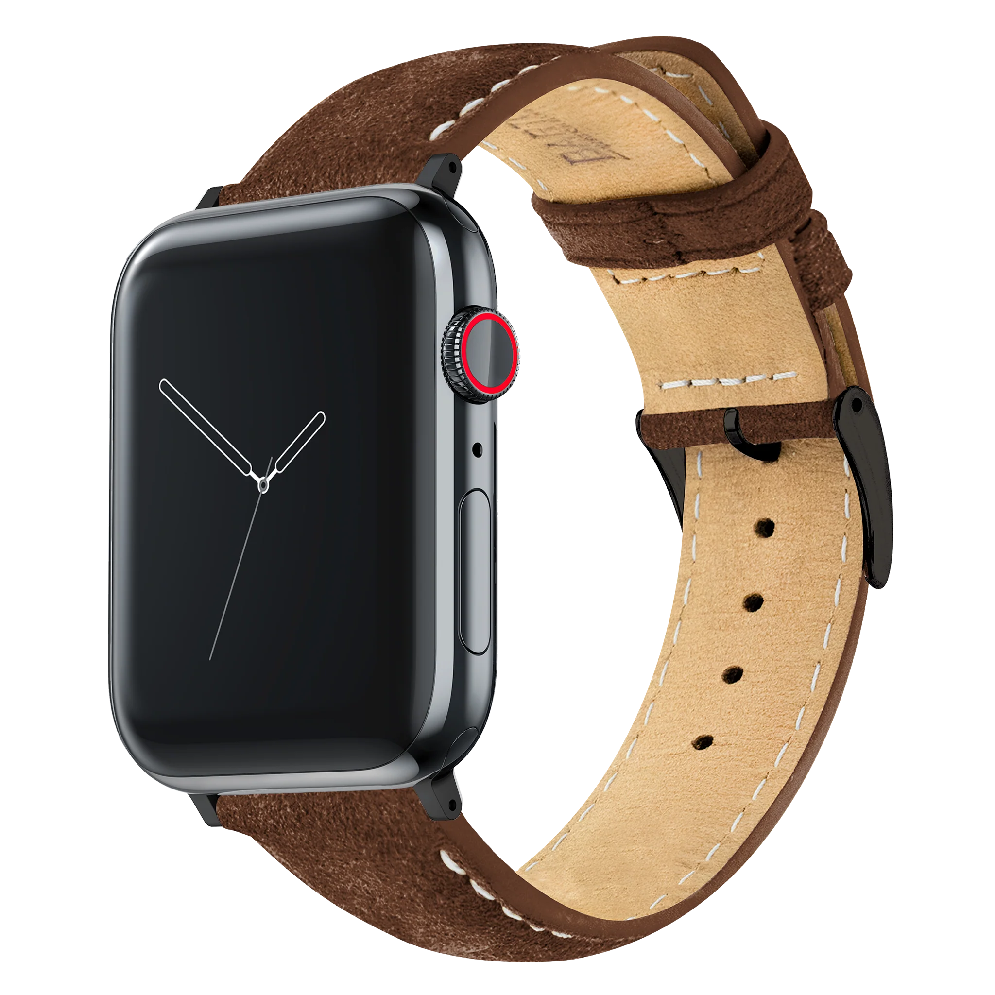 Apple Watch Chocolate Brown Italian Suede Linen White Stitching Watch Band - Image 3