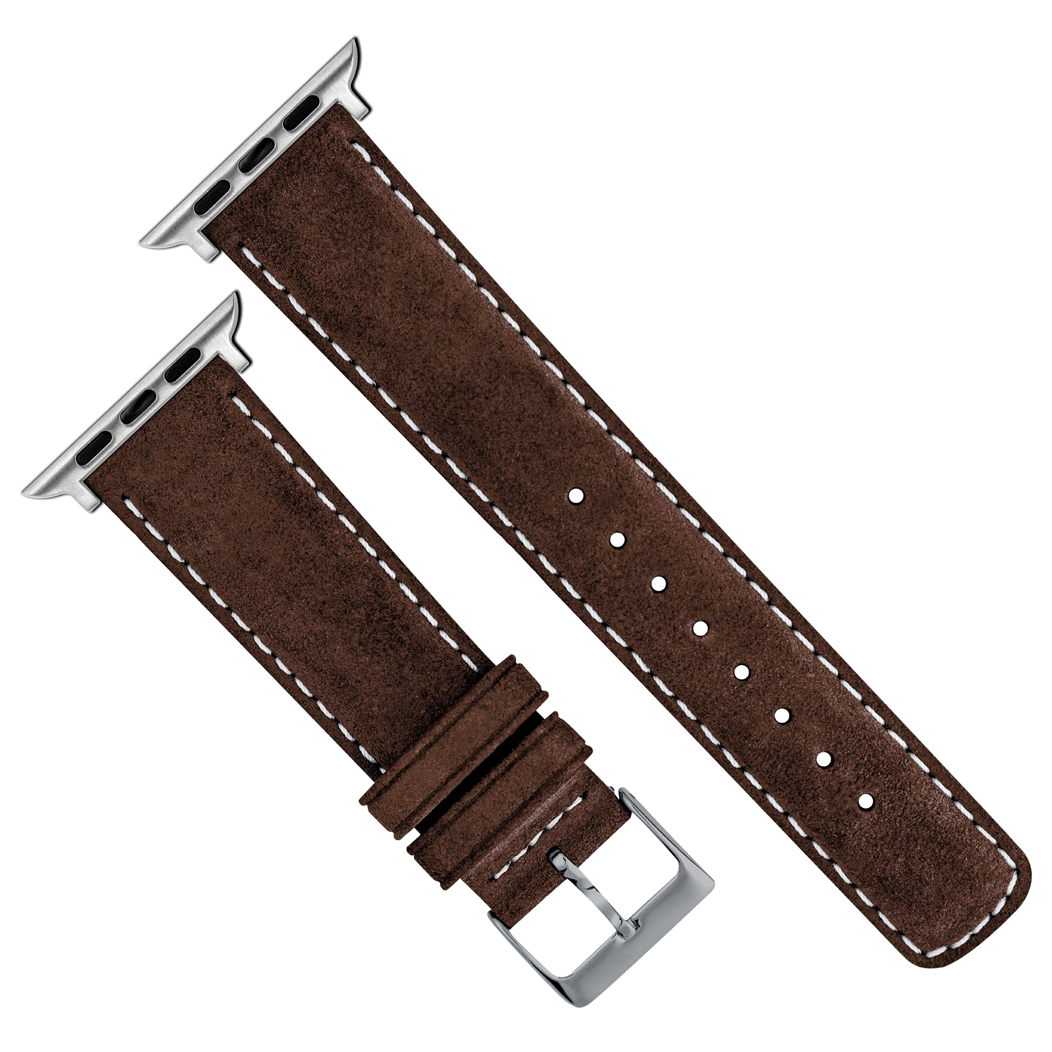 Apple Watch Chocolate Brown Italian Suede Linen White Stitching Watch Band - Image 5