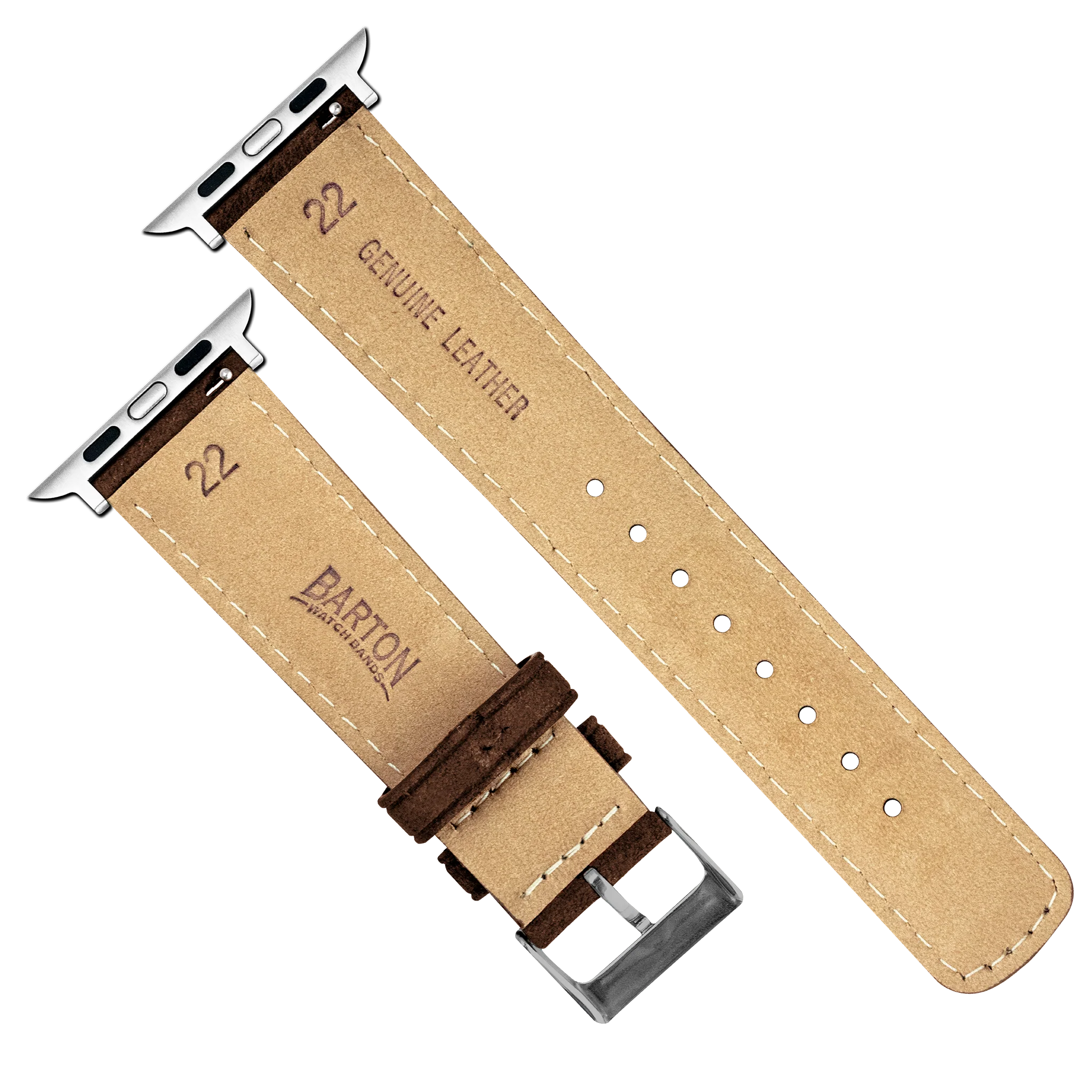 Apple Watch Chocolate Brown Italian Suede Linen White Stitching Watch Band - Image 6