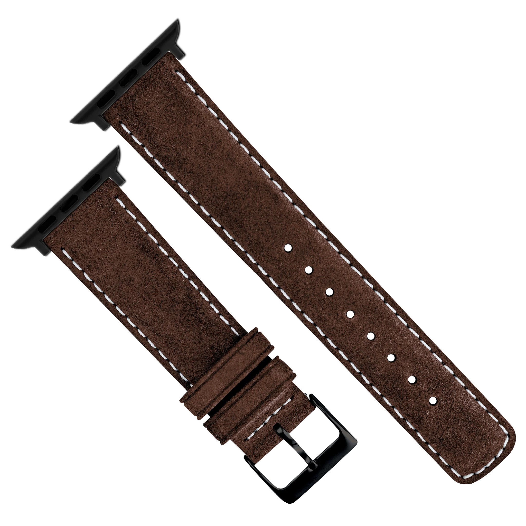 Apple Watch Chocolate Brown Italian Suede Linen White Stitching Watch Band - Image 7